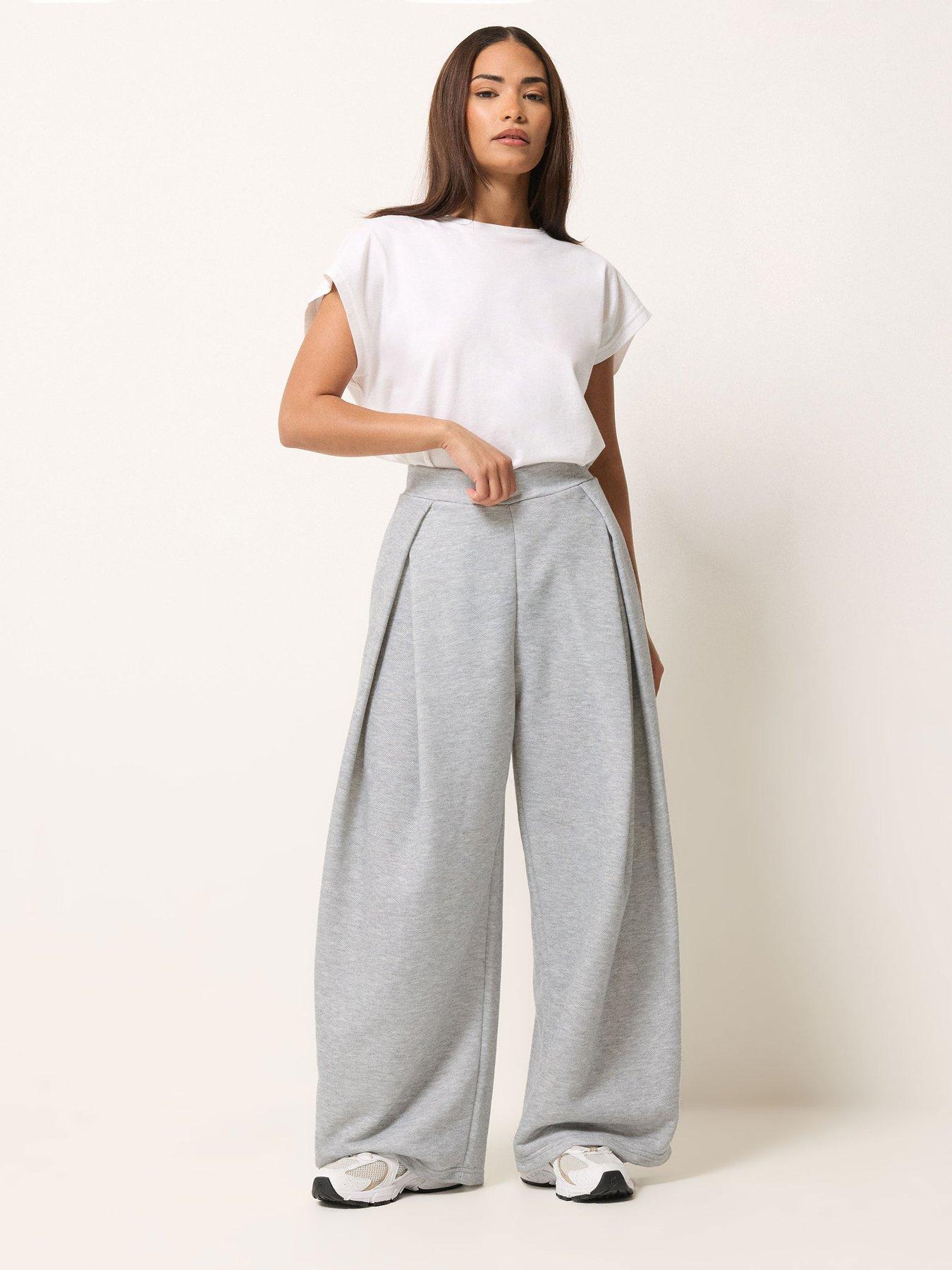 Image 3 of 5 of PixieGirl Petite Pleat Wrap Wide Leg Trousers - Grey