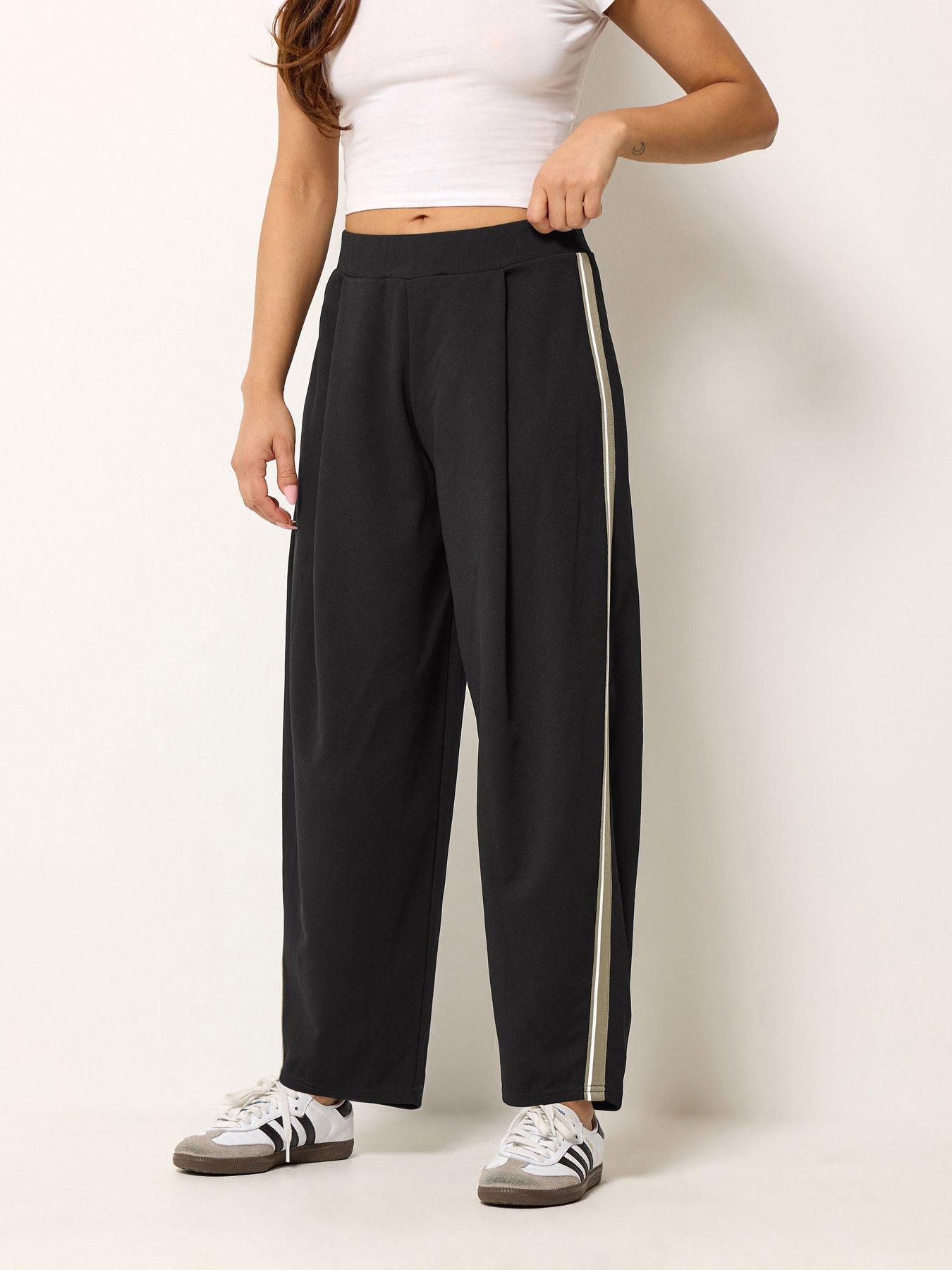PixieGirl Petite Side Stripe Barrel Trousers - Black