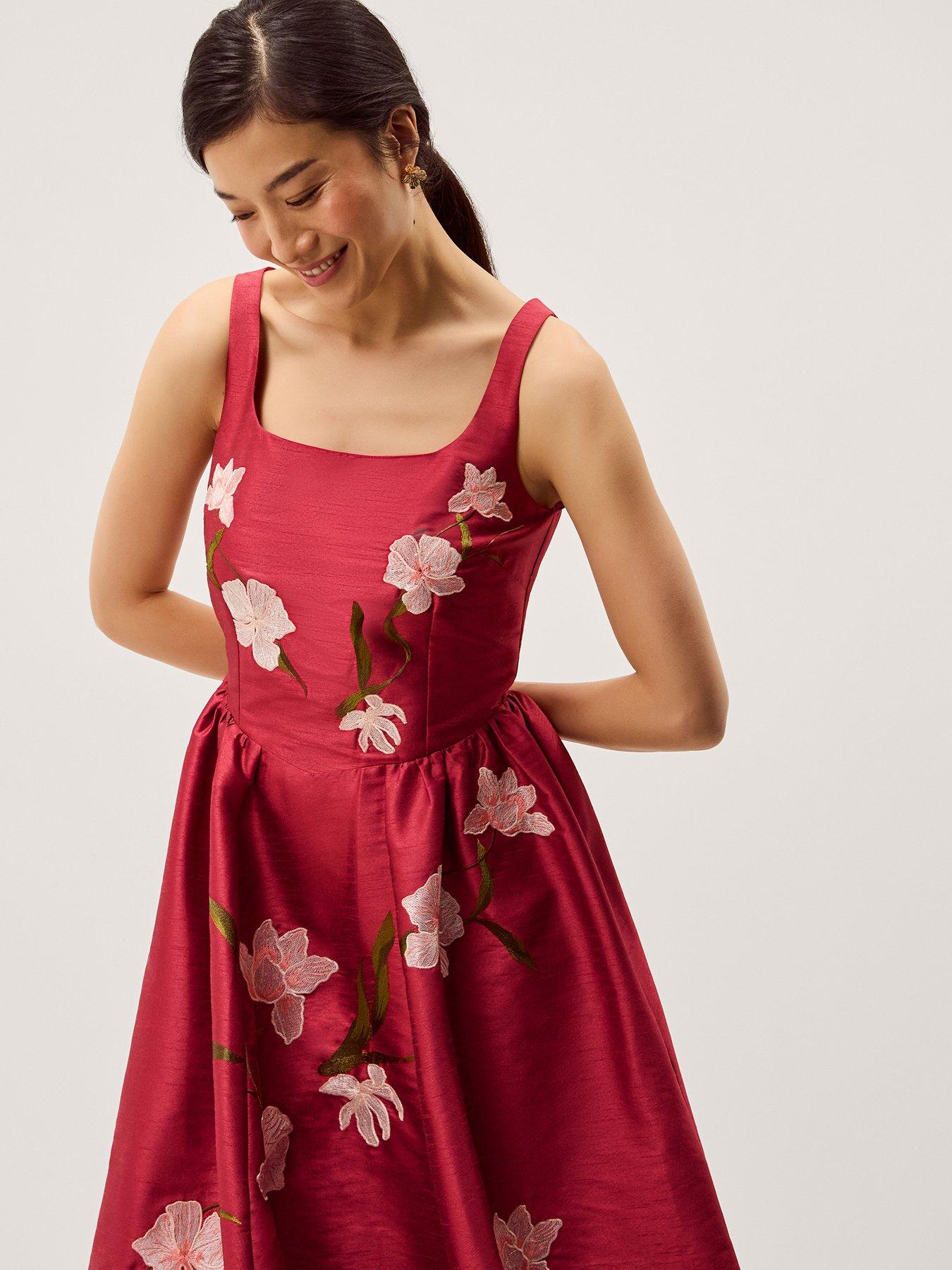 Image 4 of 5 of Monsoon Anya Embroidered Dress - Red