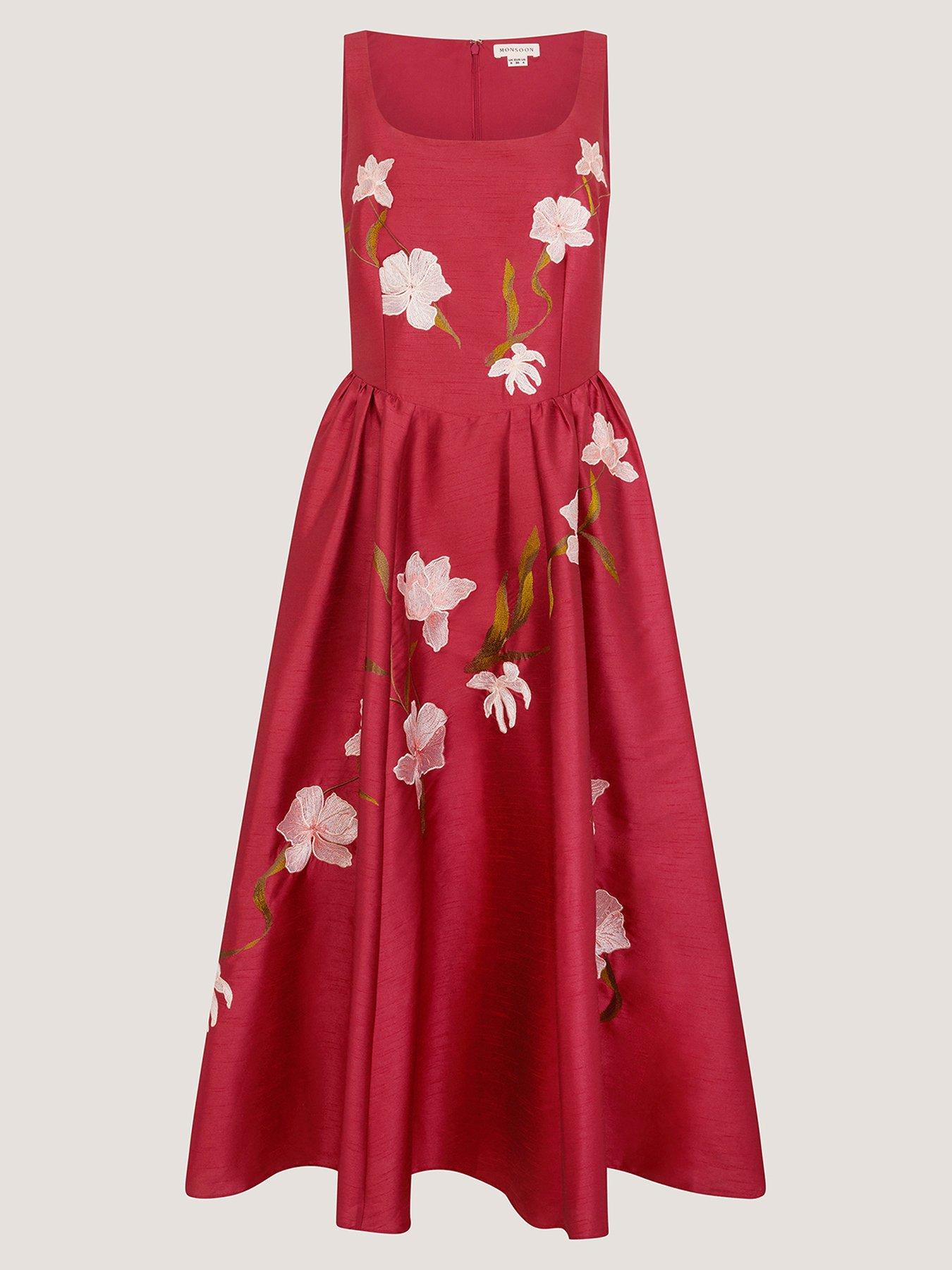 Image 5 of 5 of Monsoon Anya Embroidered Dress - Red