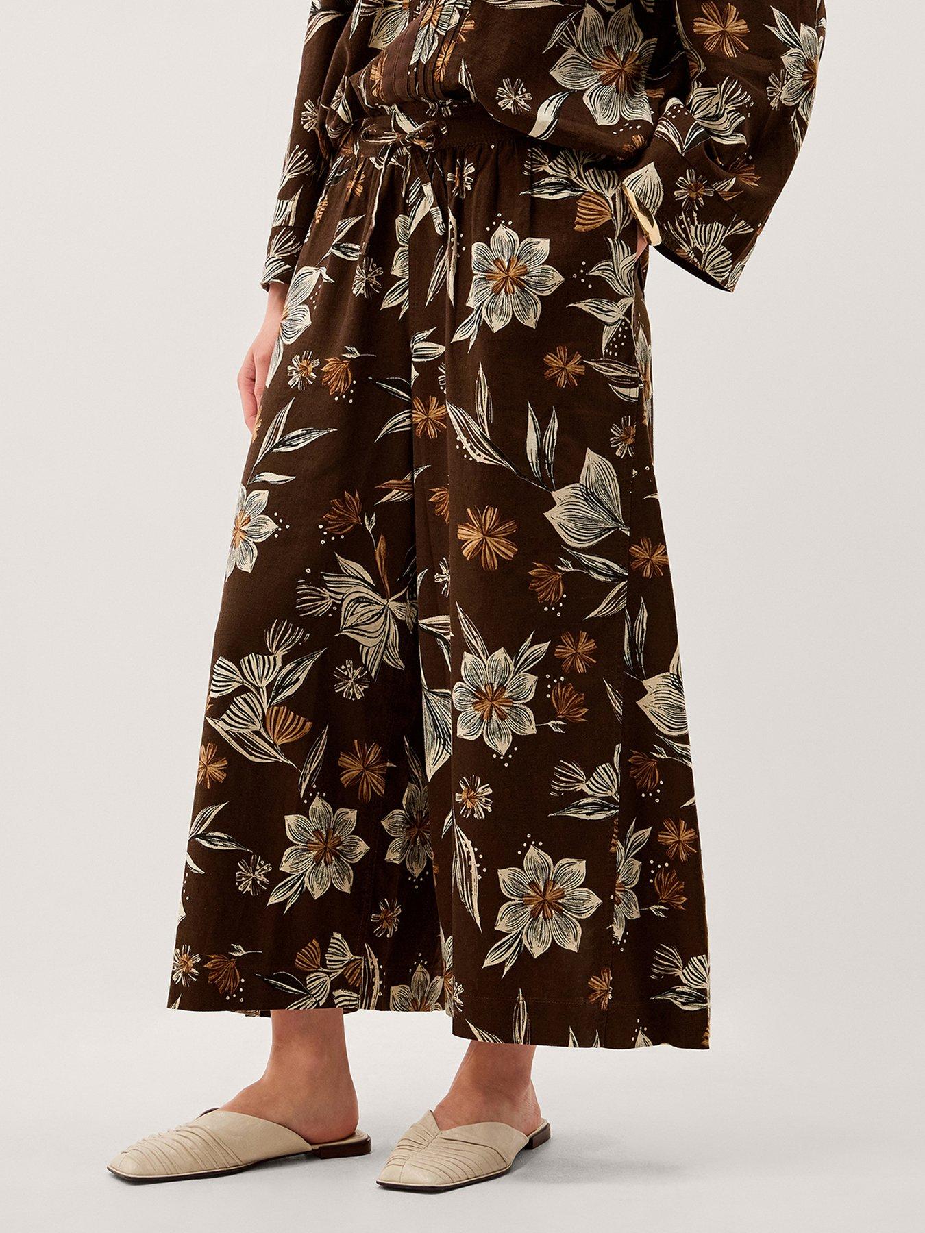 Image 1 of 6 of Monsoon Esther Linen Trouser - Brown
