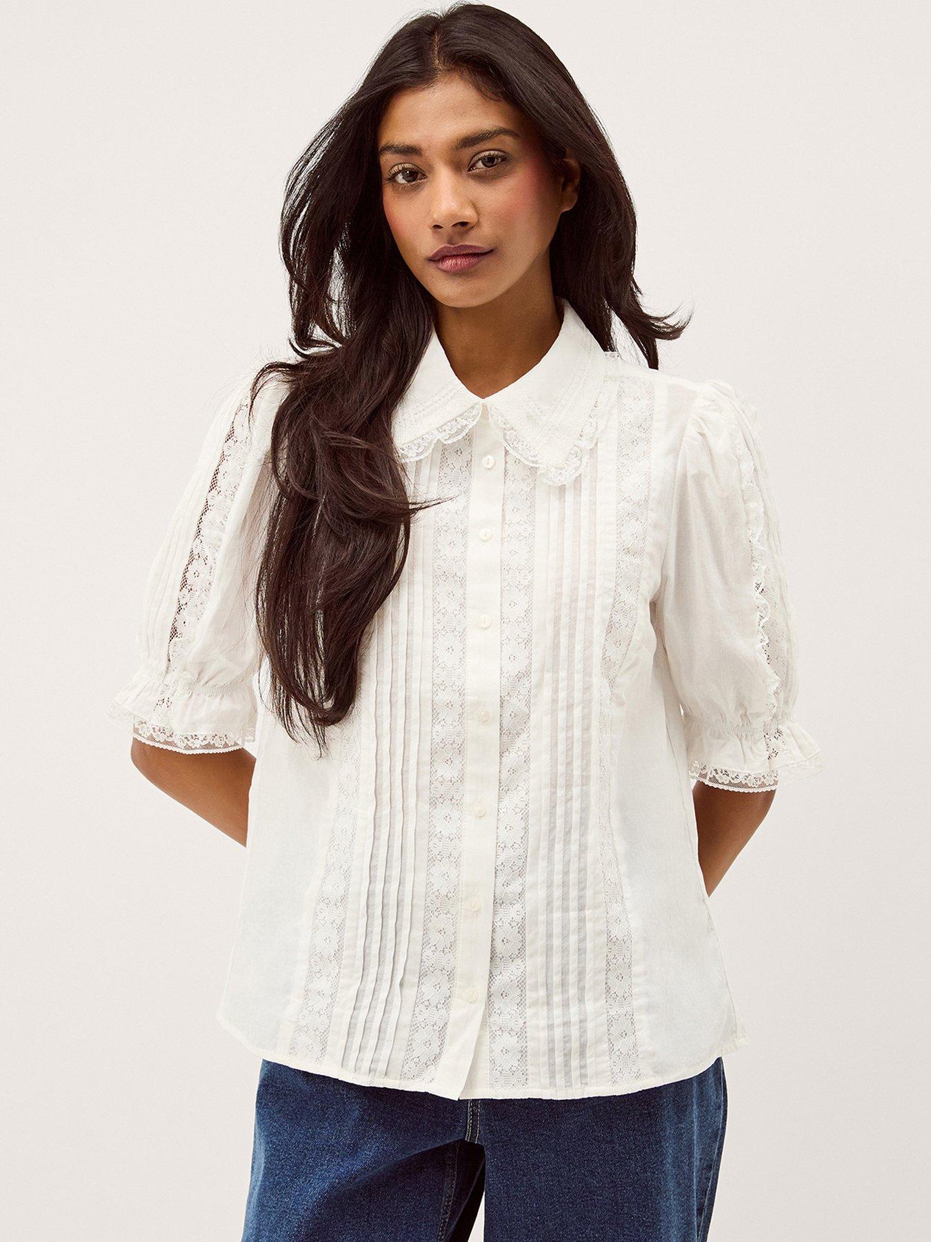 Image 1 of 5 of Monsoon Annette Lace Shirt - White