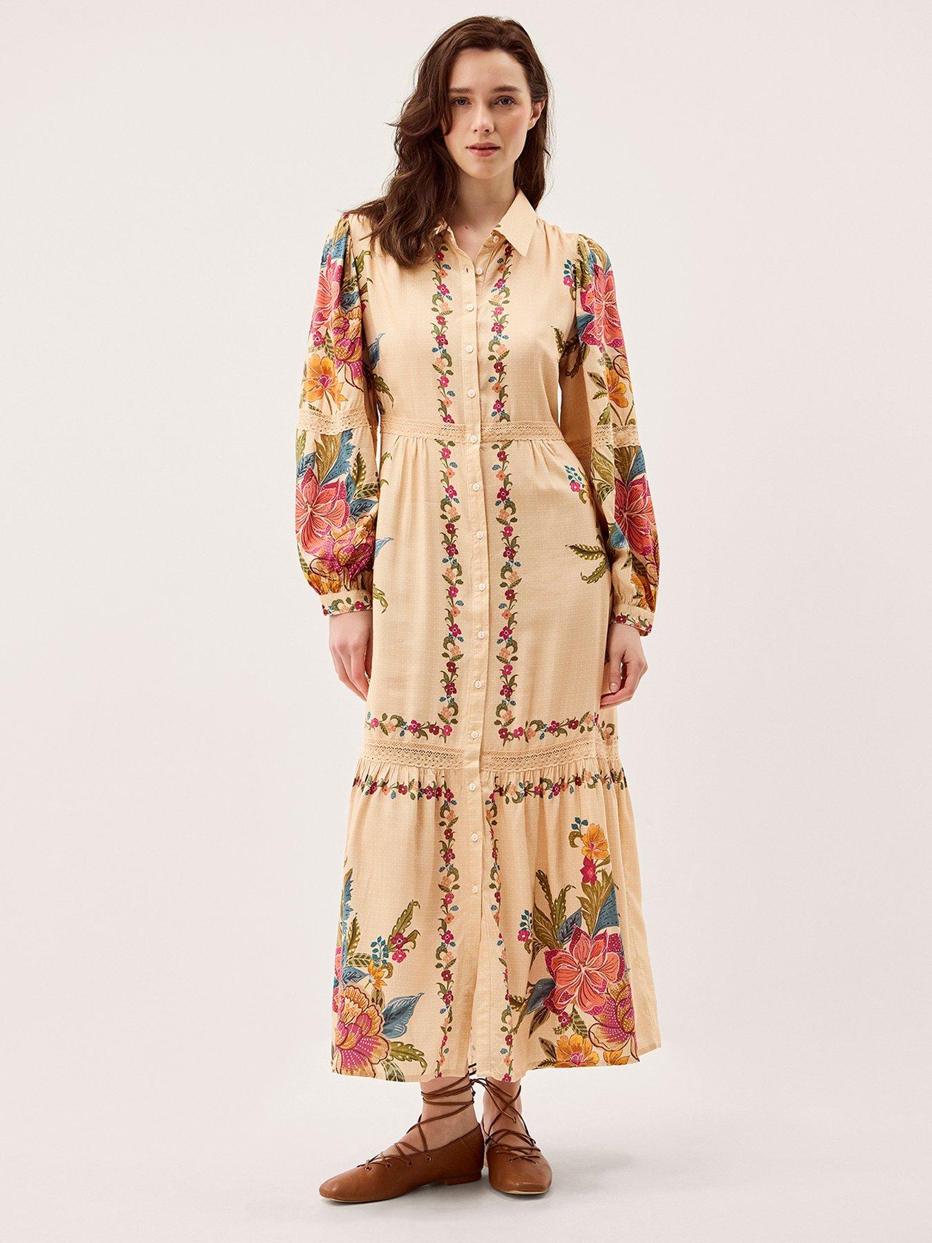 Monsoon Rosaleigh Long Sleeve Floral Maxi Dress - Cream