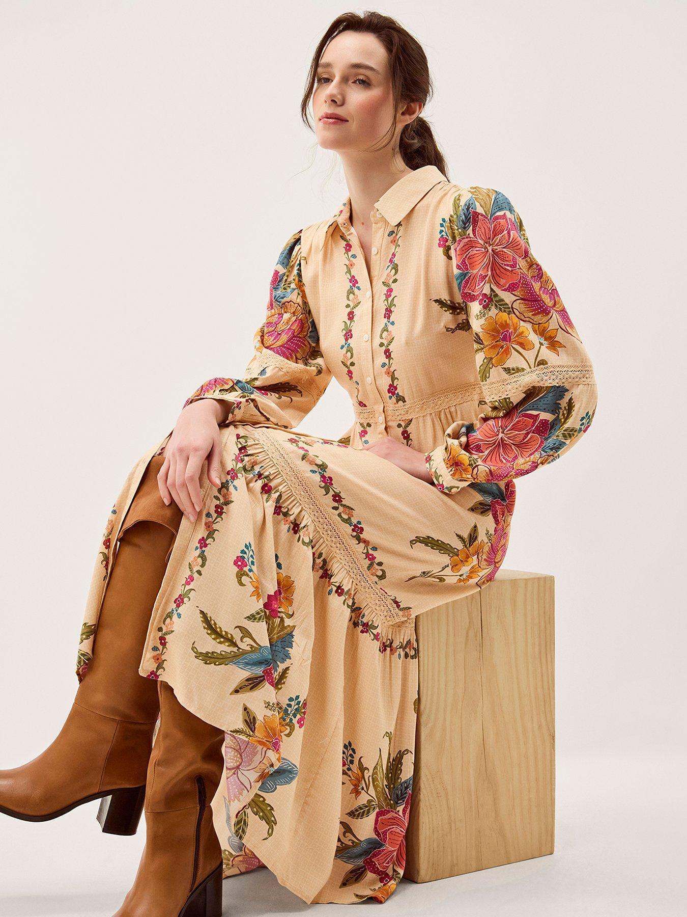 Monsoon Rosaleigh Long Sleeve Floral Maxi Dress - Cream | Very