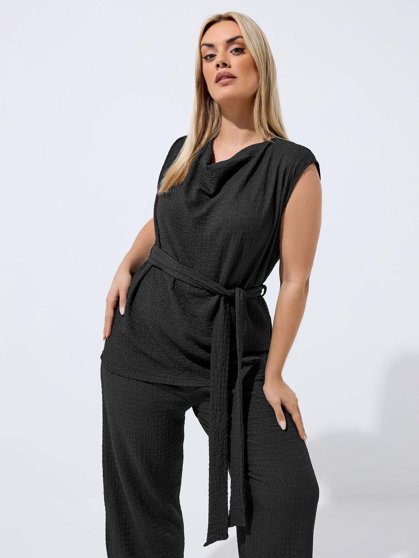 Yours Curve Textured Sleeveless Tie Top - Black