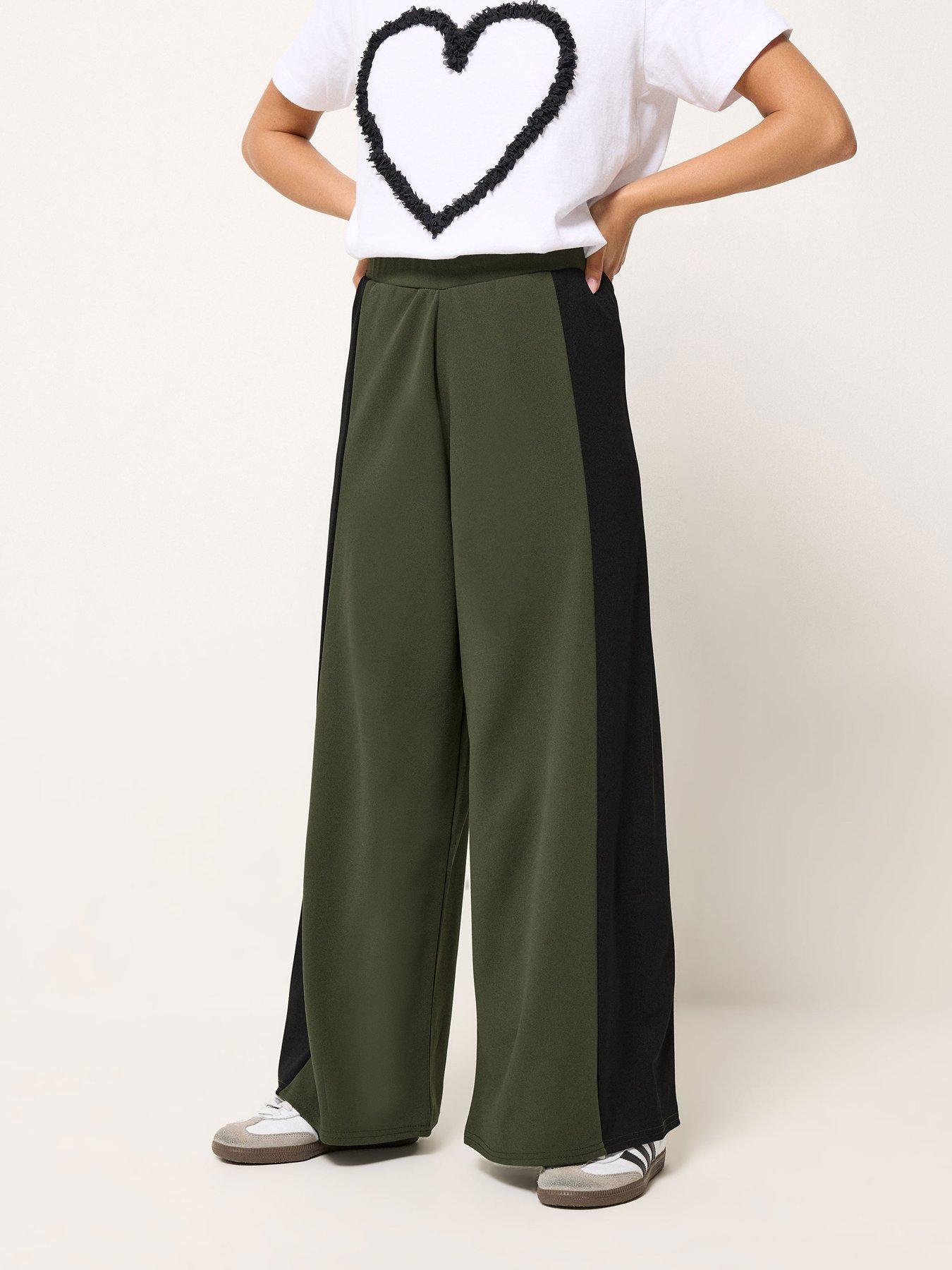 PixieGirl Petite Side Panel Wide Leg Trousers - Green