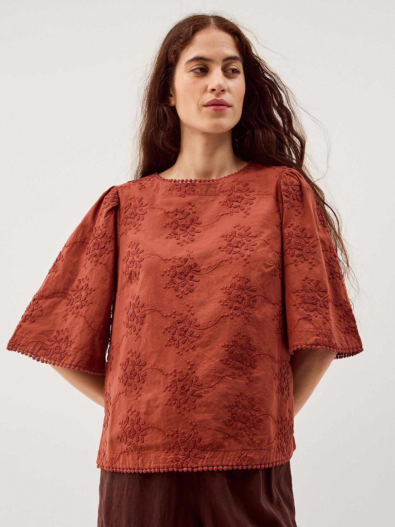 Monsoon Harika Floral Embroidered Top - Brown
