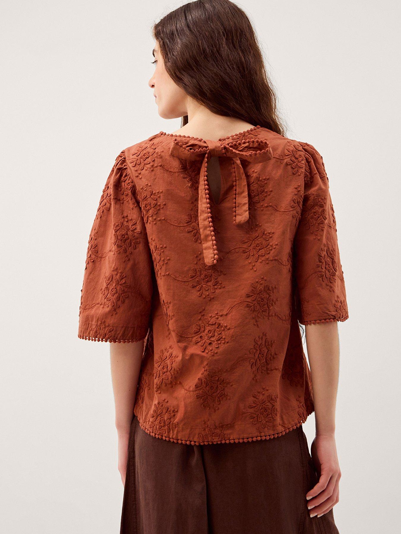 Image 2 of 5 of Monsoon Harika Floral Embroidered Top - Brown
