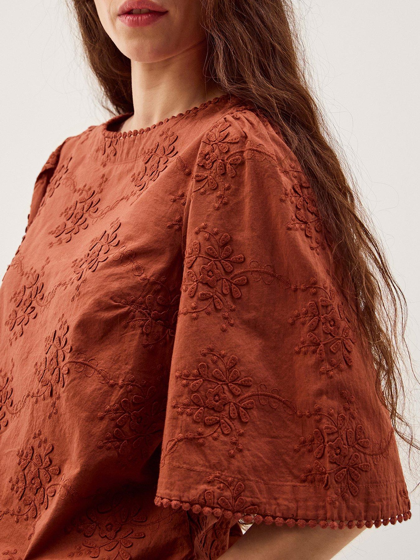 Image 4 of 5 of Monsoon Harika Floral Embroidered Top - Brown