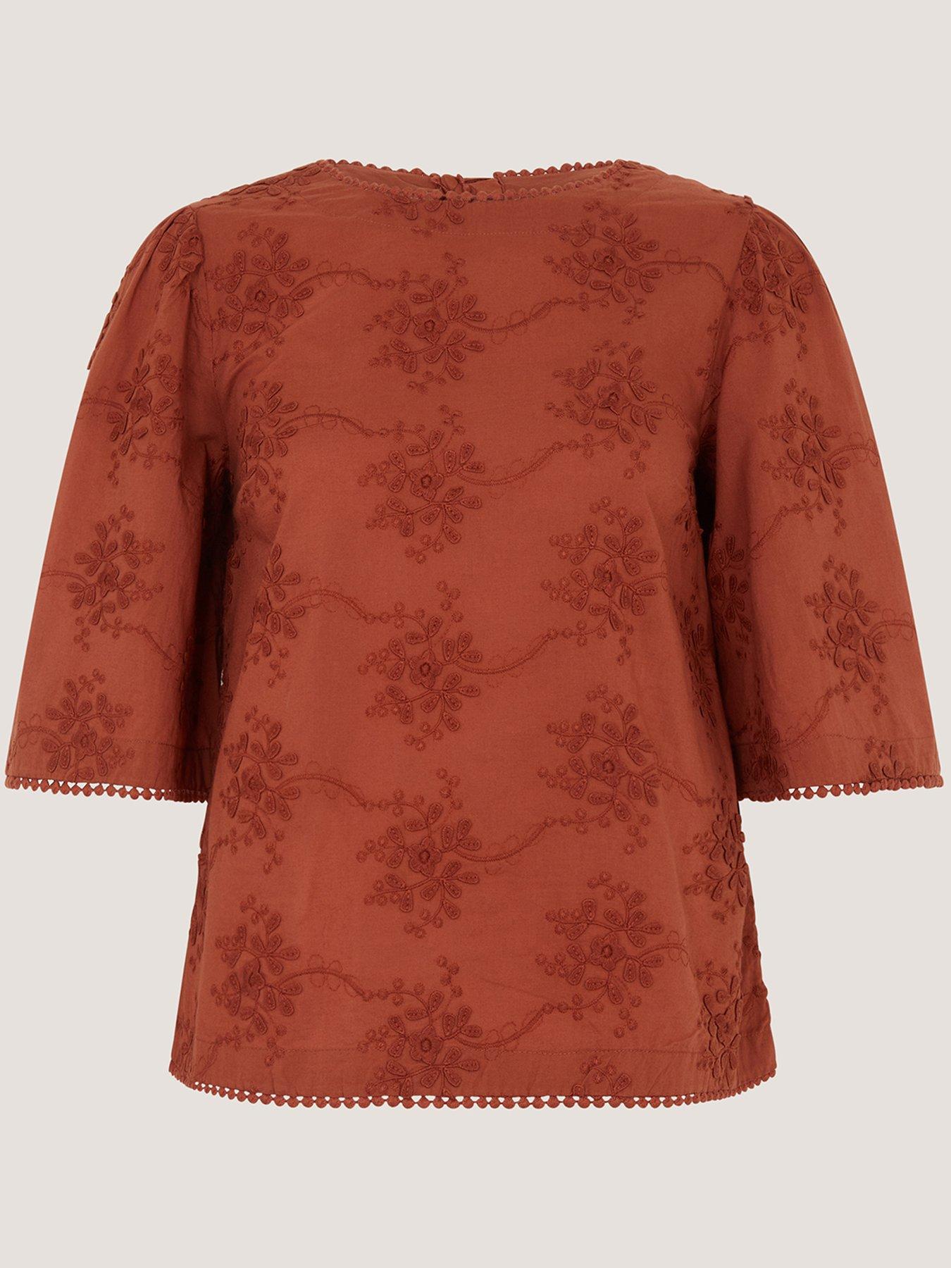 Image 5 of 5 of Monsoon Harika Floral Embroidered Top - Brown