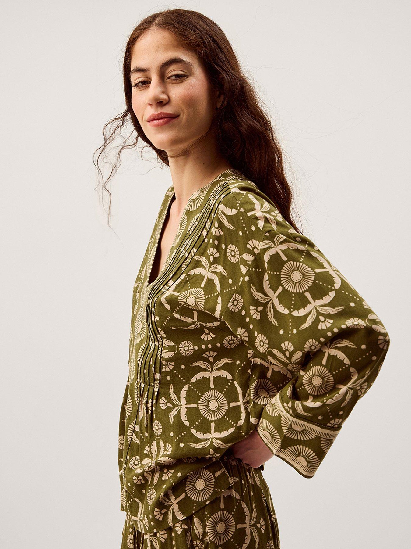 Monsoon Thalia V-Neck Floral Print Top - Green