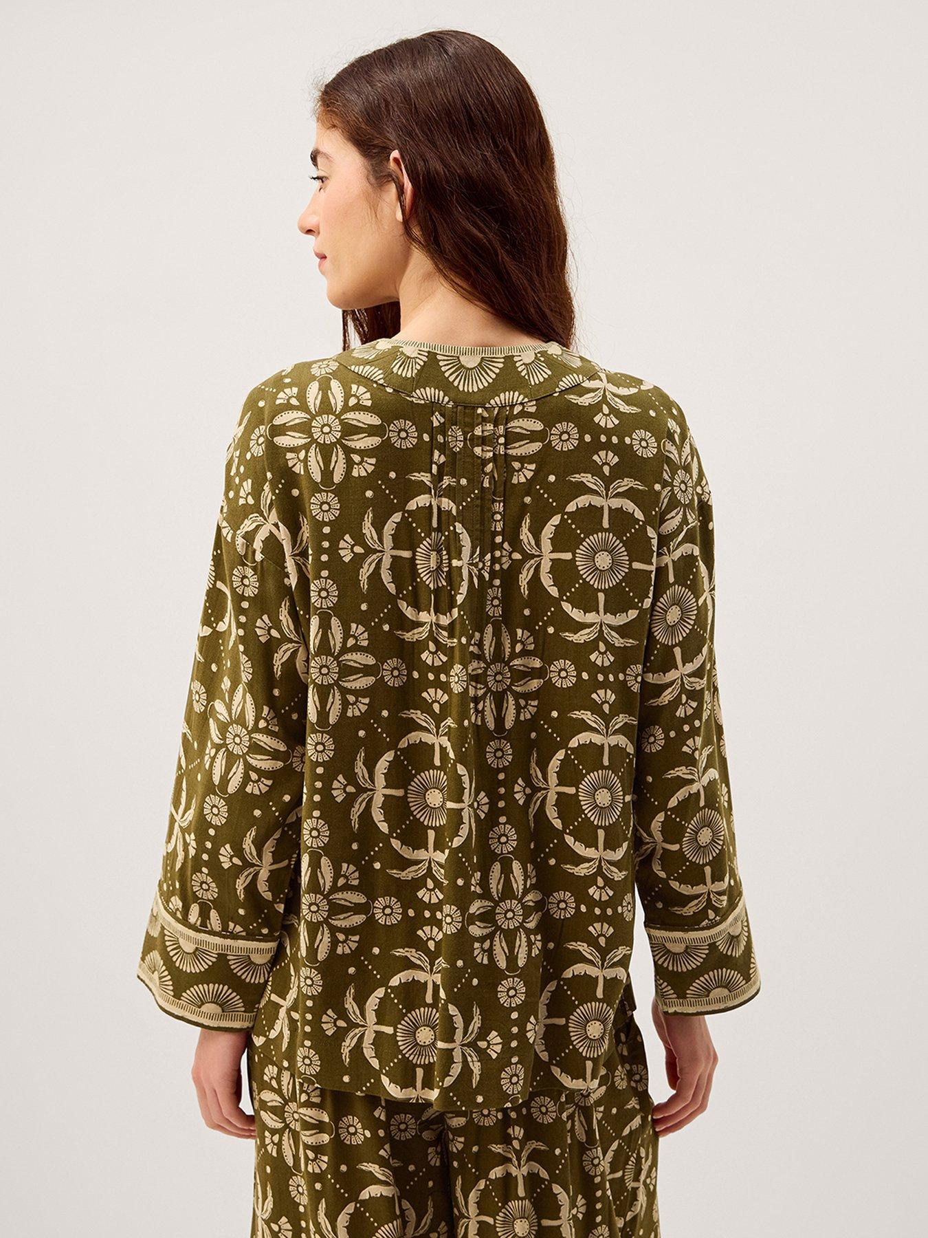 Image 2 of 5 of Monsoon Thalia V-Neck Floral Print Top - Green