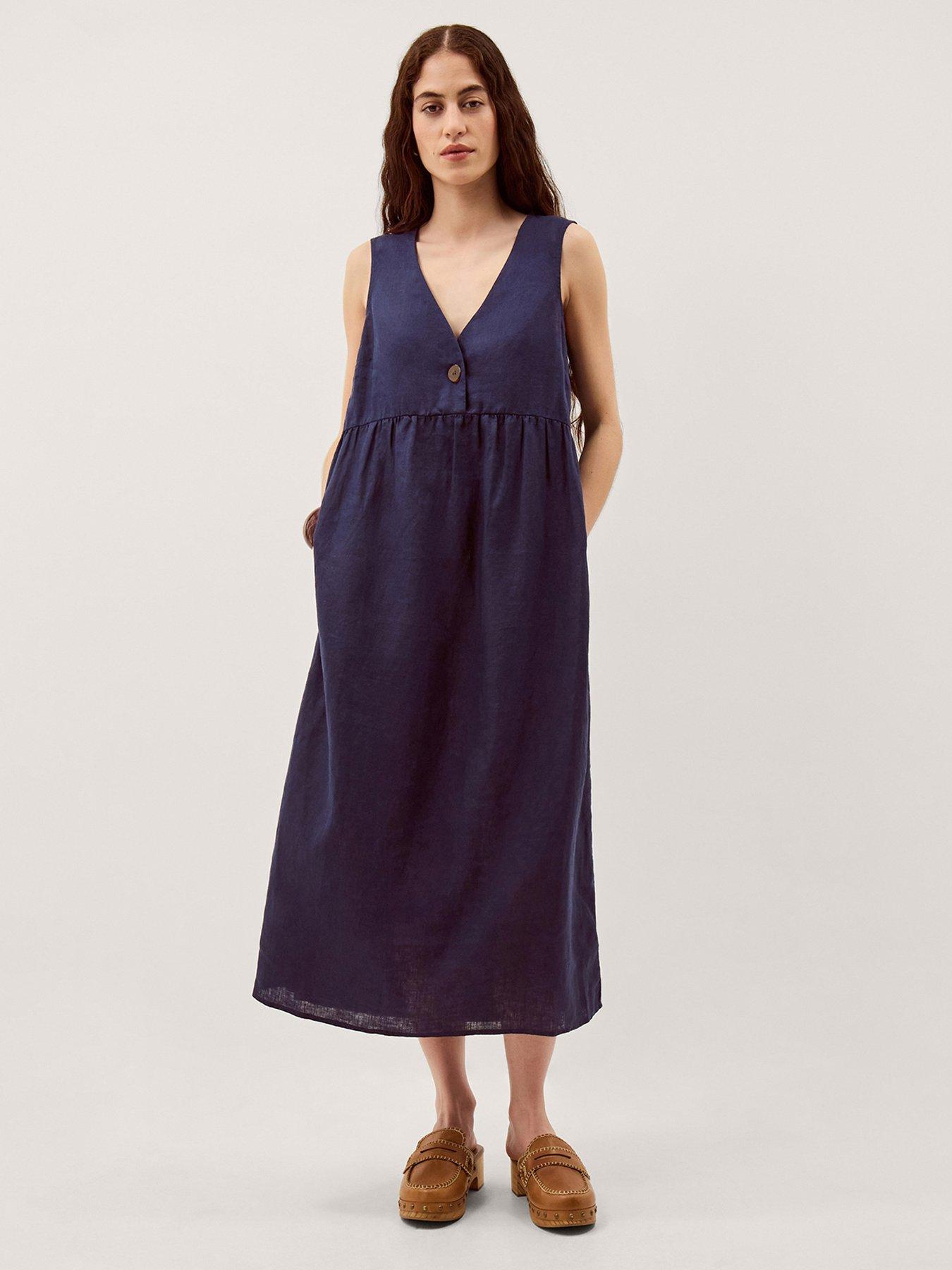 Monsoon Posey Linen Dress - Blue
