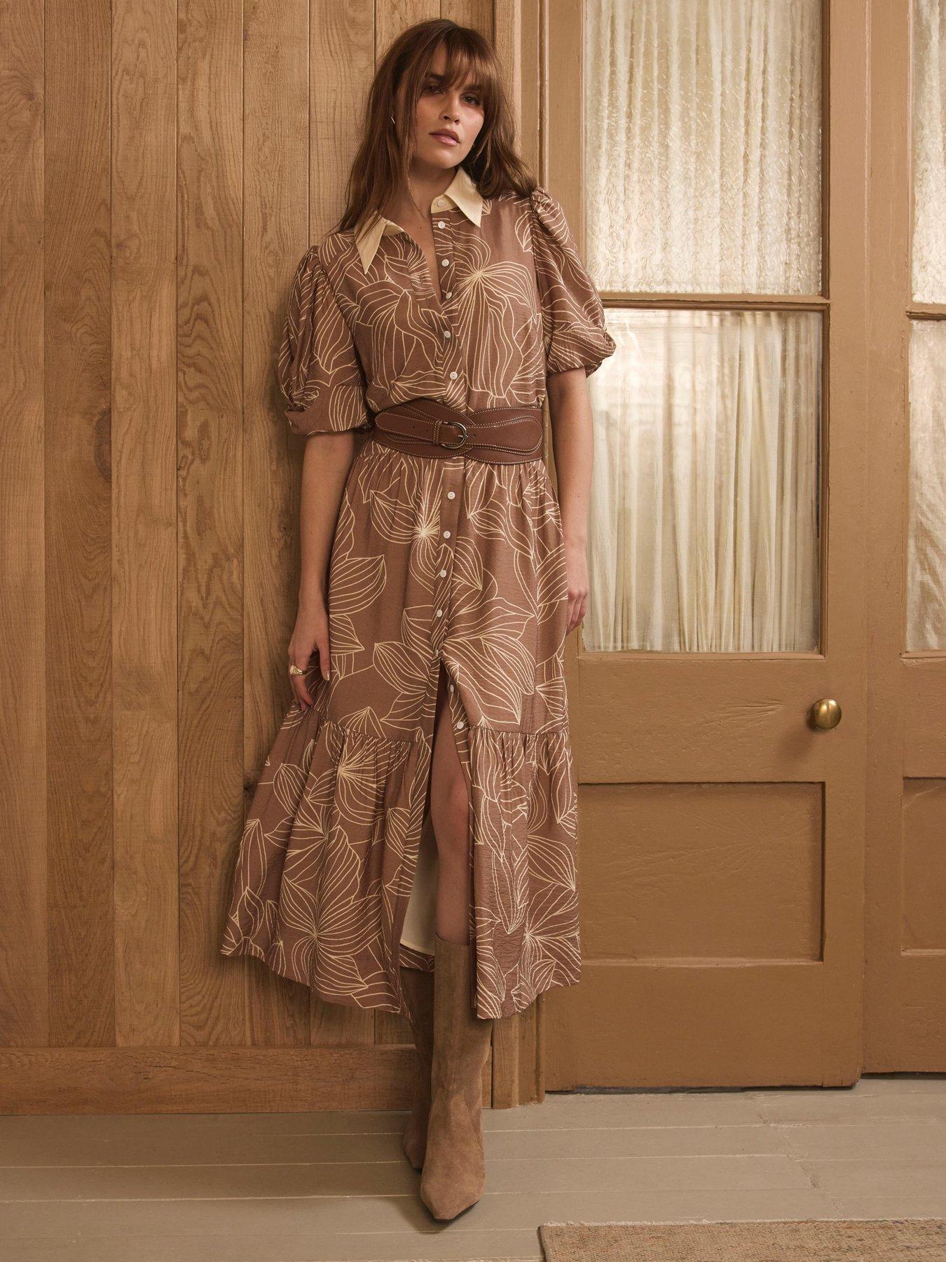 Mint Velvet Tan Floral Print Shirt Dress - Beige