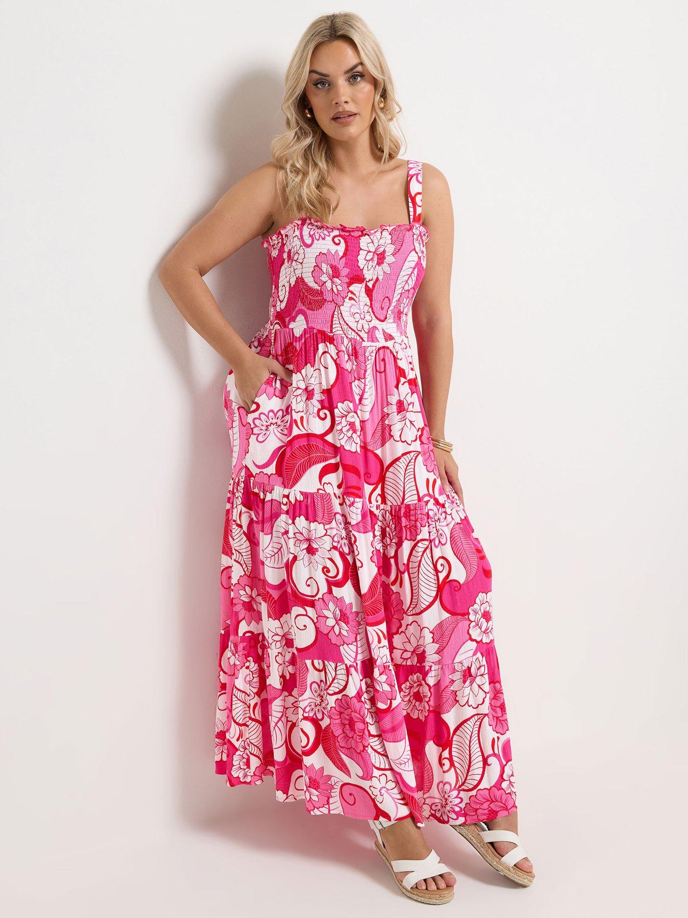 Image 1 of 5 of Yours Curve Shirred Strappy Maxi Dress