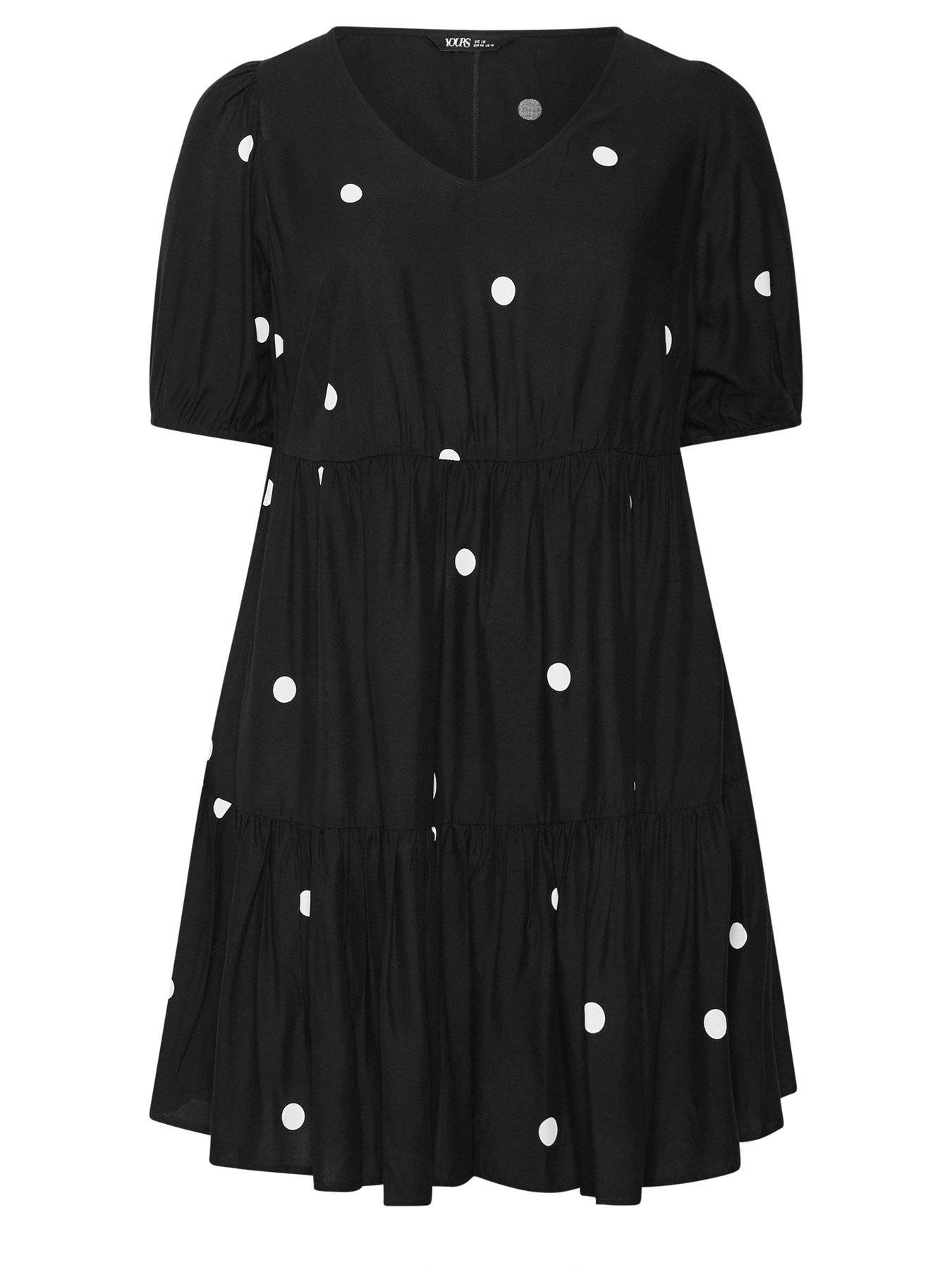 Image 5 of 5 of Yours Curve Polka Dot Tiered Smock Dress - Black