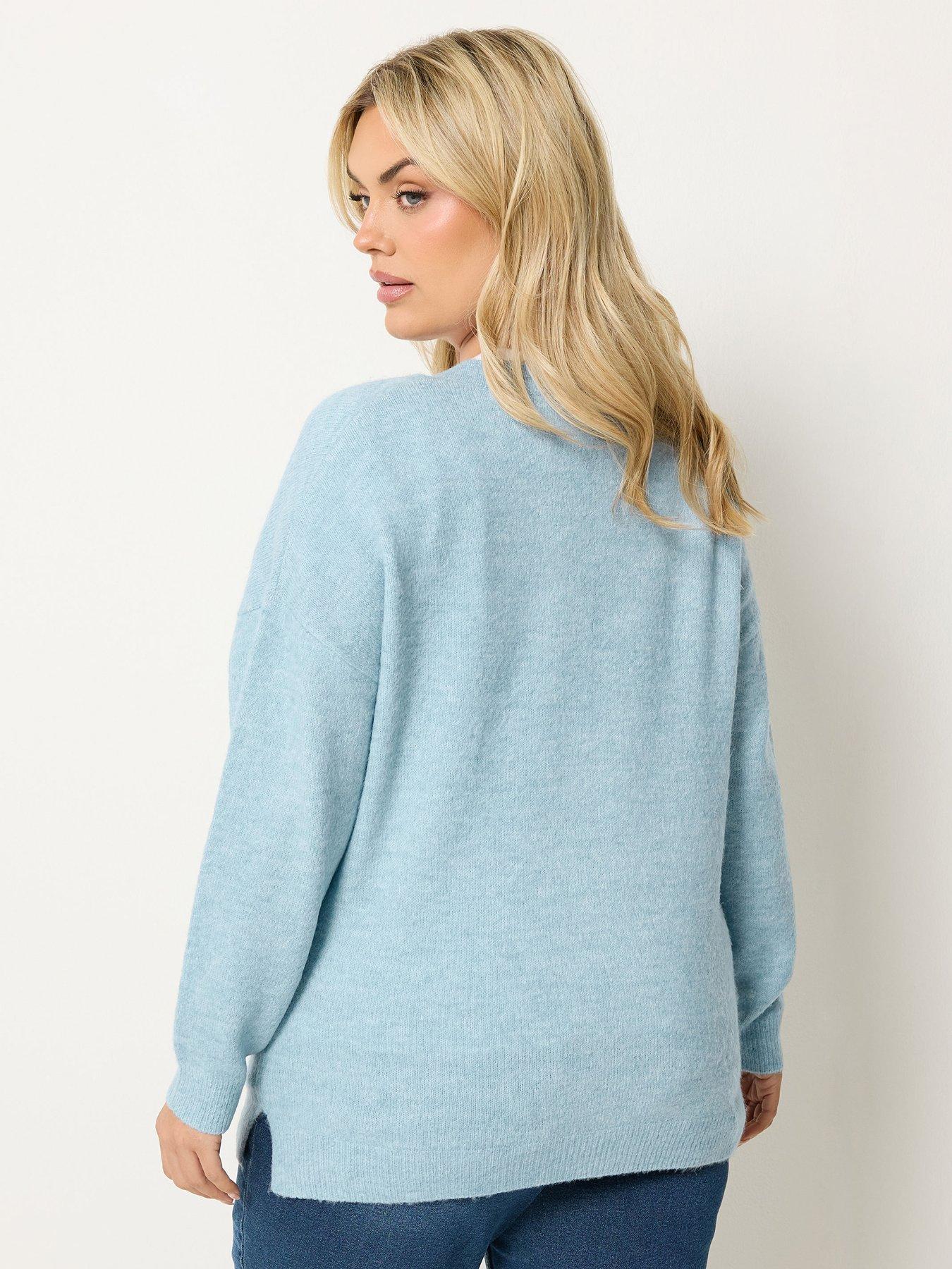 Image 2 of 4 of Yours Curve V-Neck Soft Touch Jumper - Blue