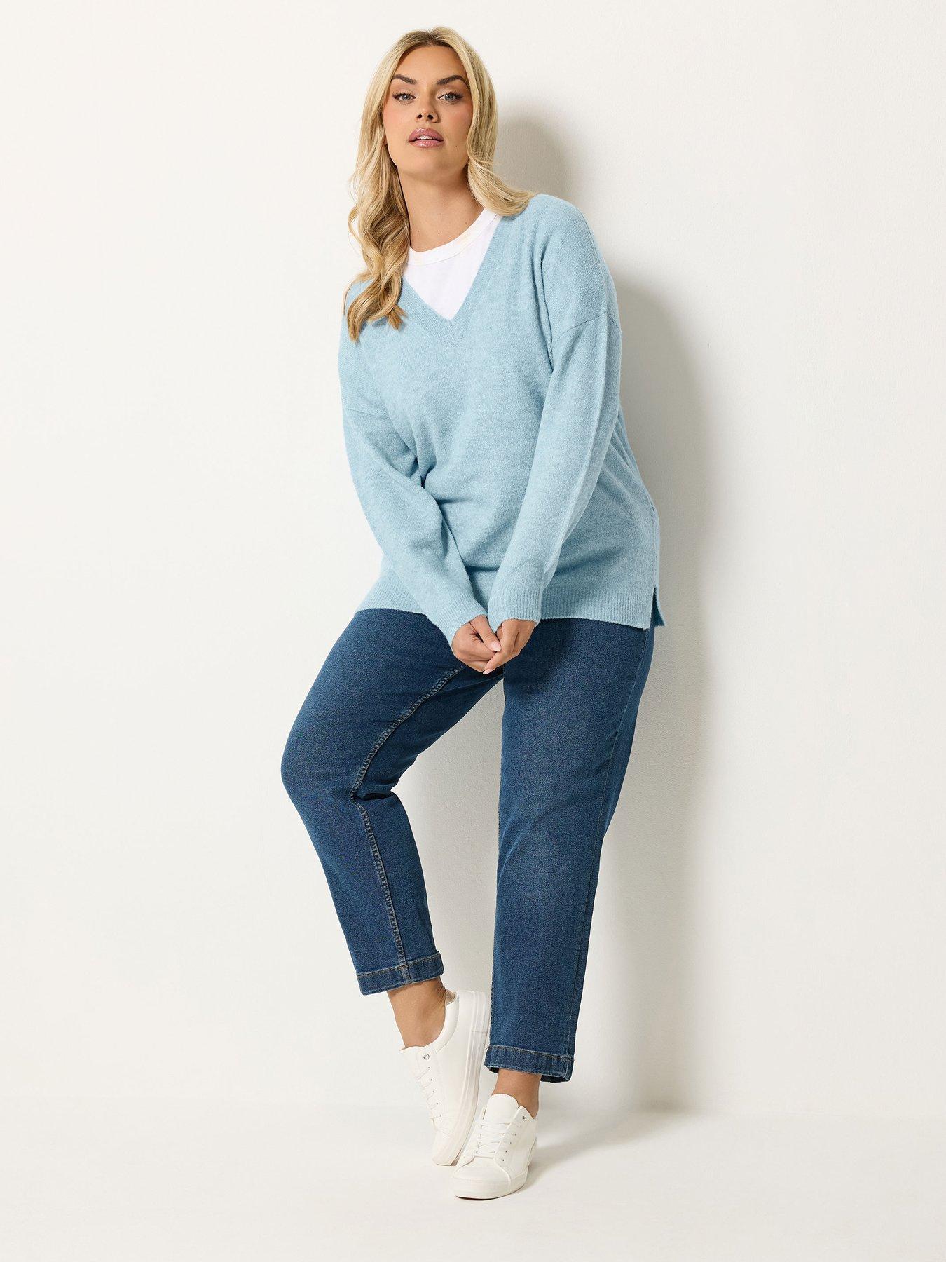 Image 3 of 4 of Yours Curve V-Neck Soft Touch Jumper - Blue