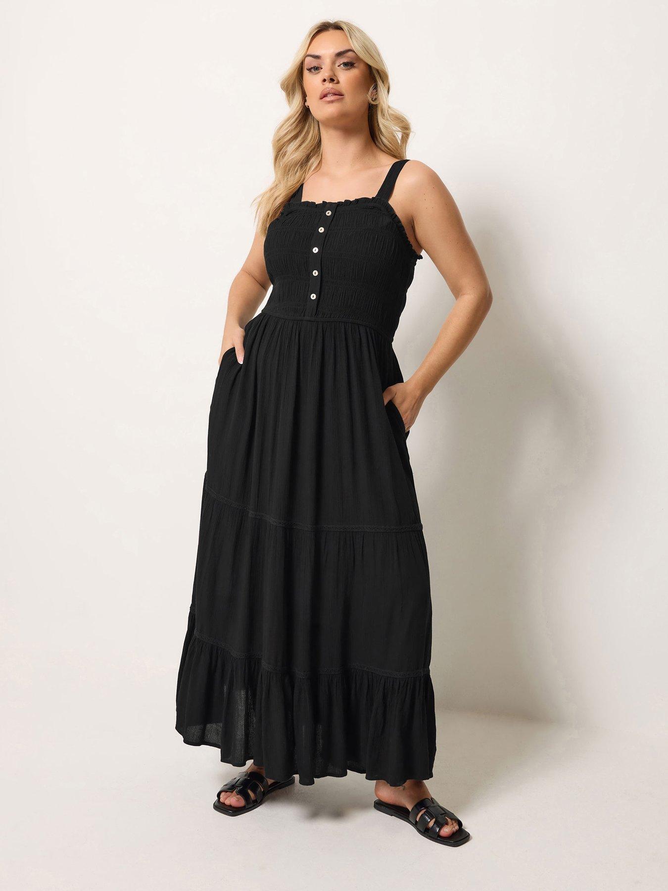 Yours Curve Shirred Placket Dress - Black