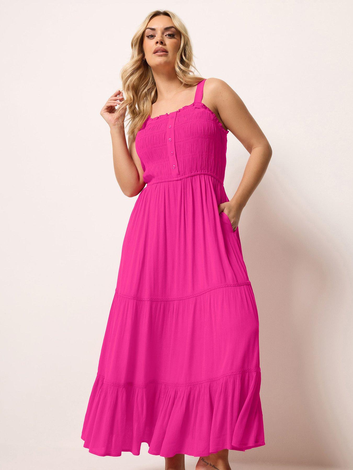 Yours Curve Shirred Placket Dress - Pink