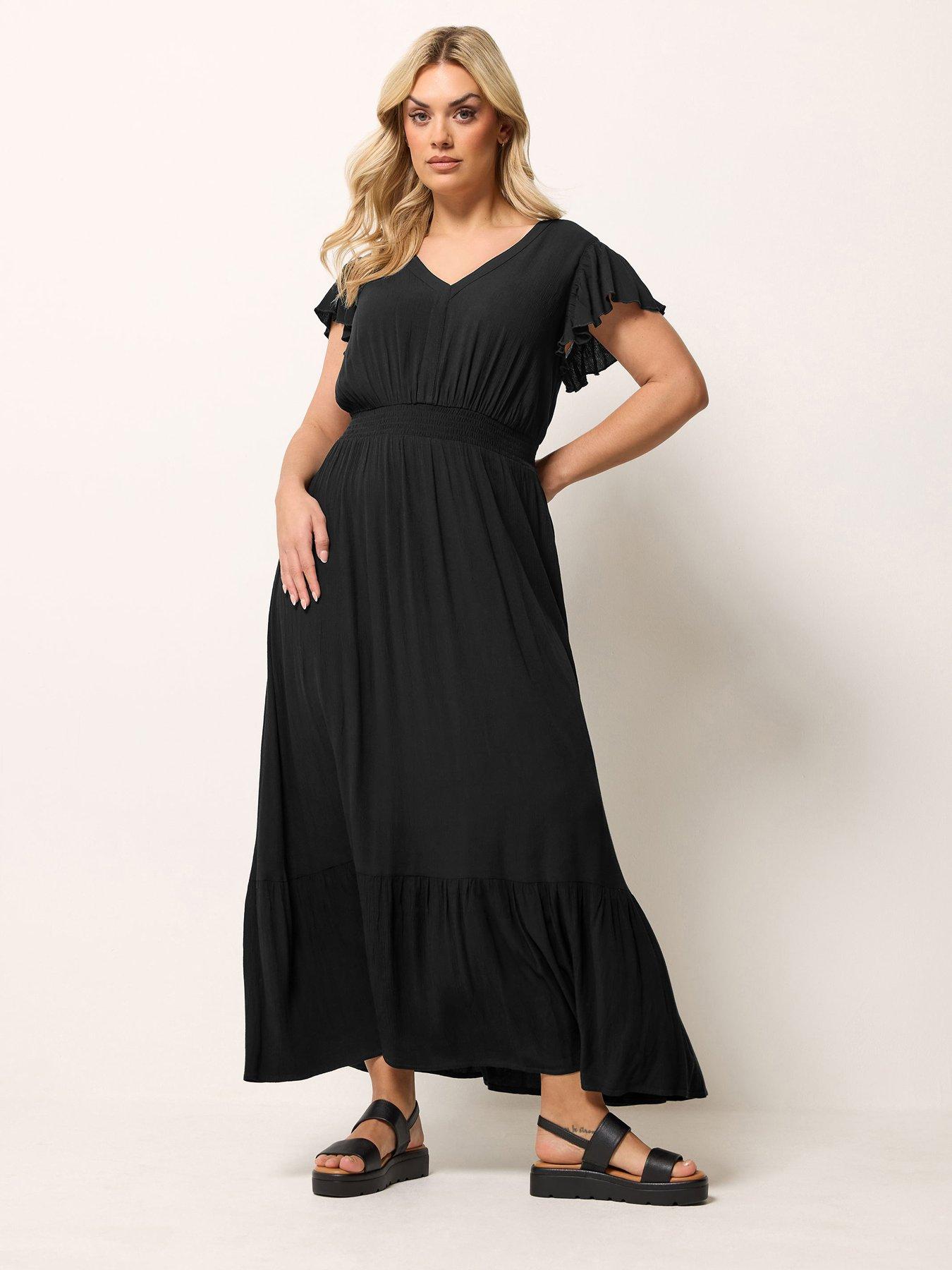Yours Curve Crinkle Shirred Maxi Dress - Black