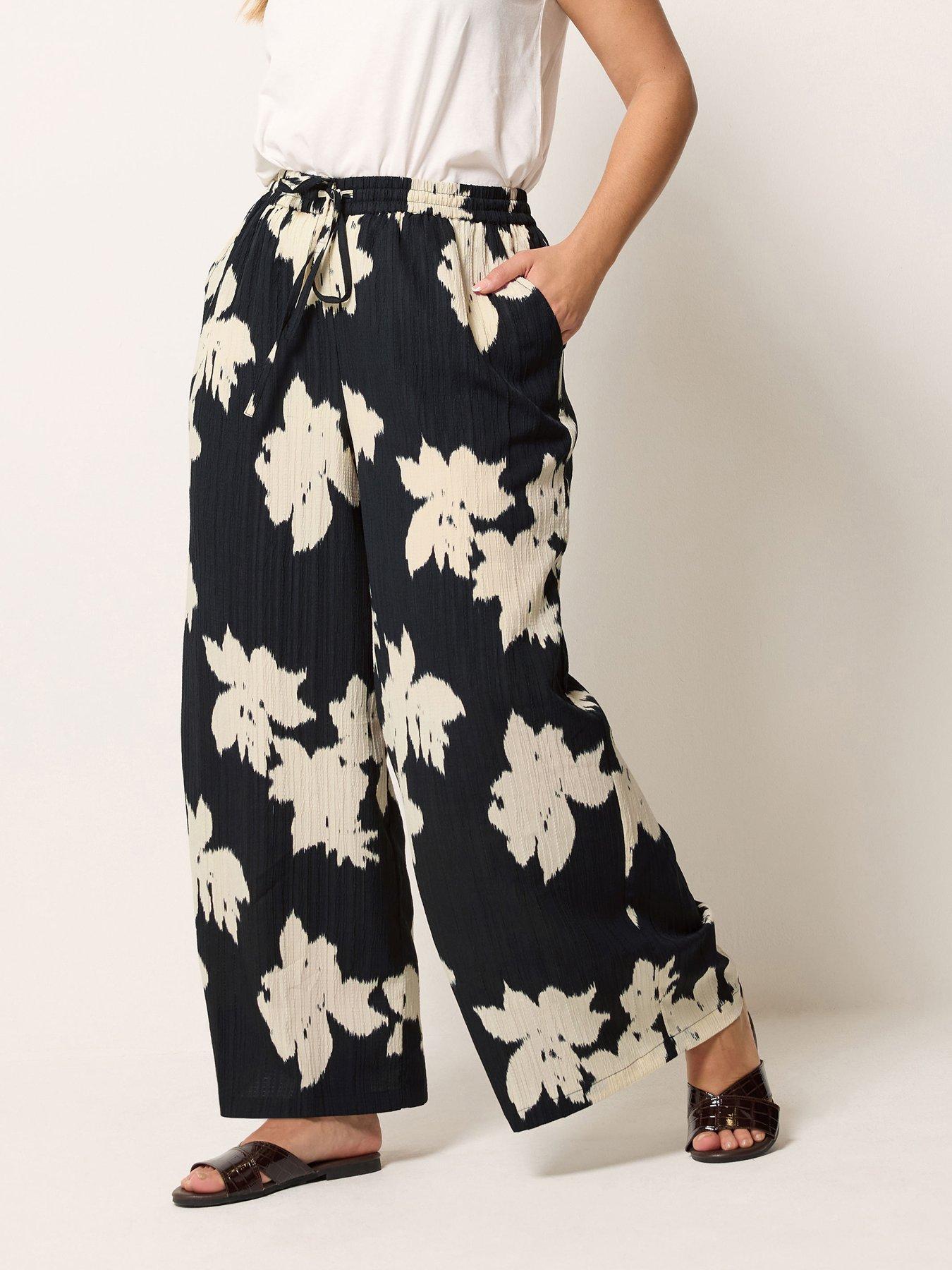 Yours Curve Floral Print Wide Leg Trouser
