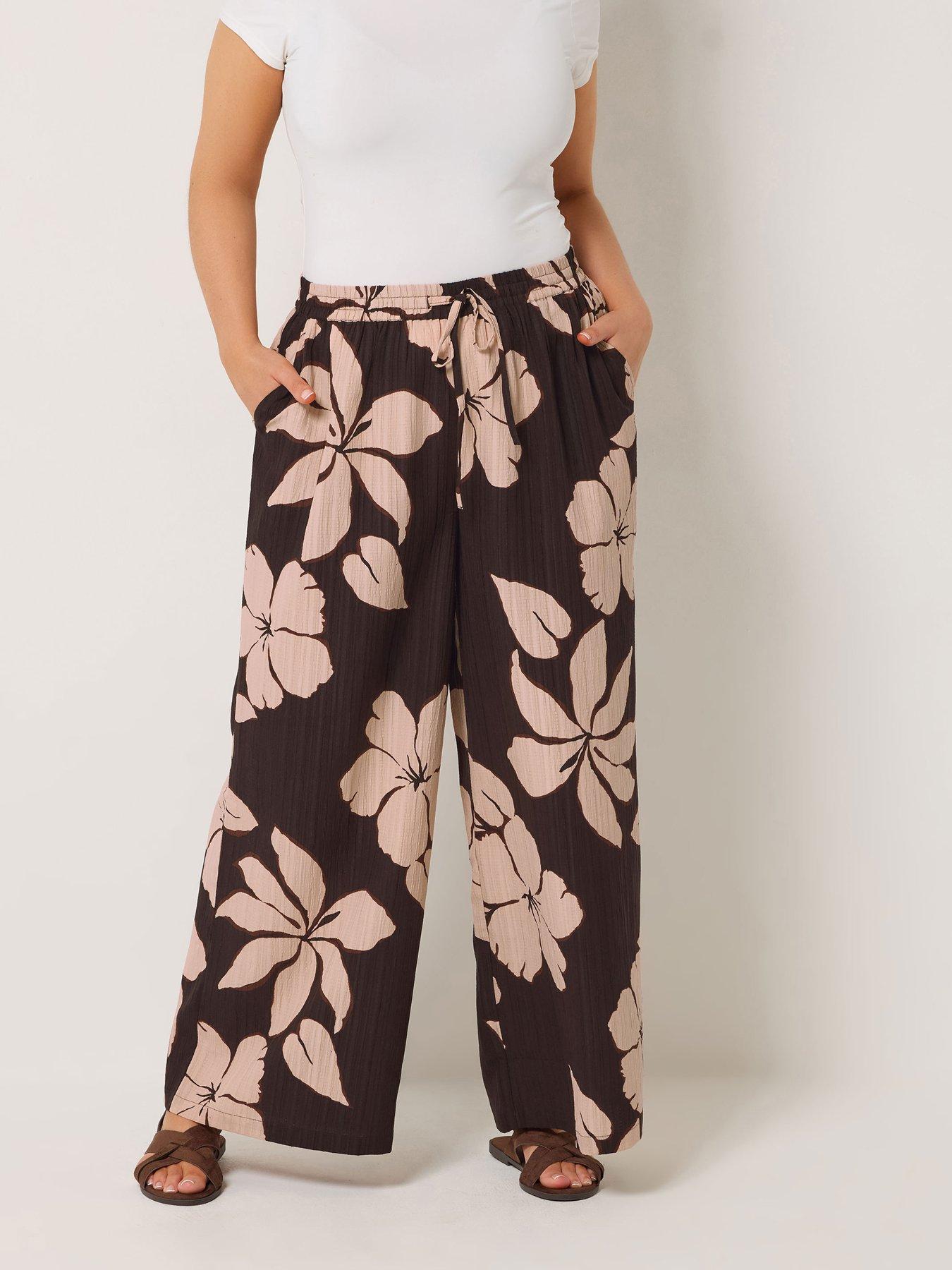 Image 1 of 5 of Yours Curve Floral Print Wide Leg Trouser