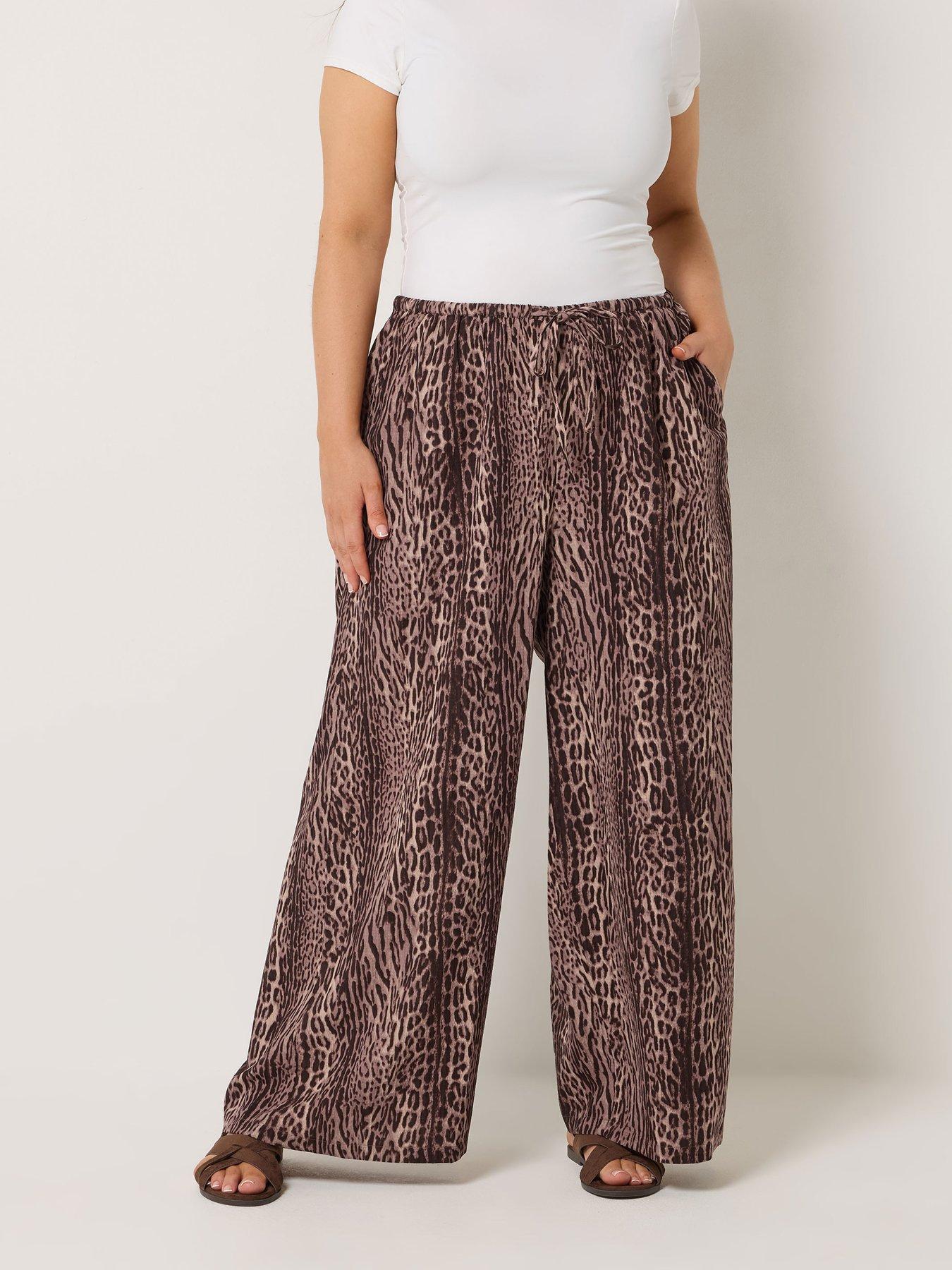 Yours Curve Leopard Print Skinny Waist Wide Leg Trousers