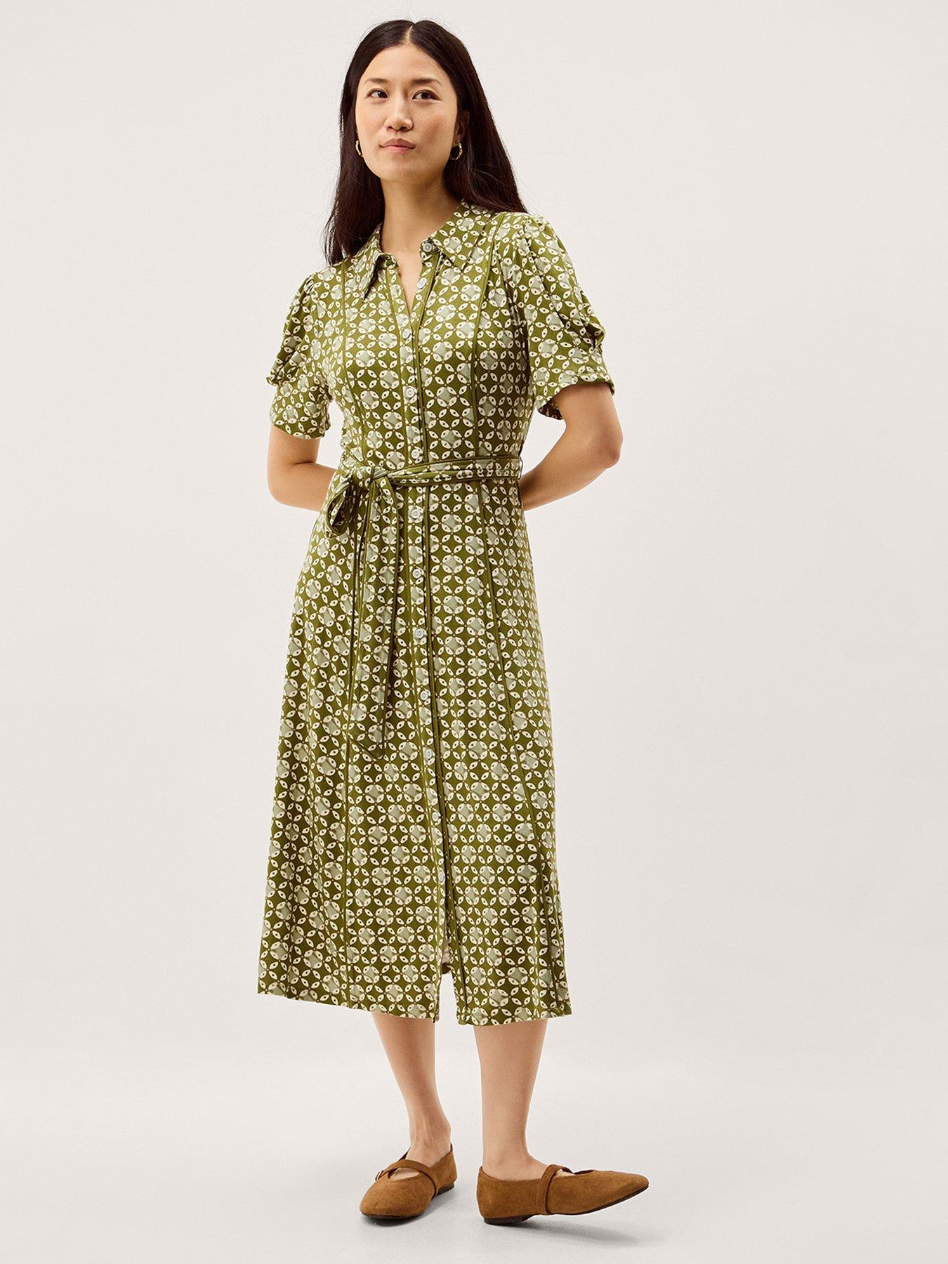 Monsoon Kalani Geometric Print Jersey Shirt Dress - Green