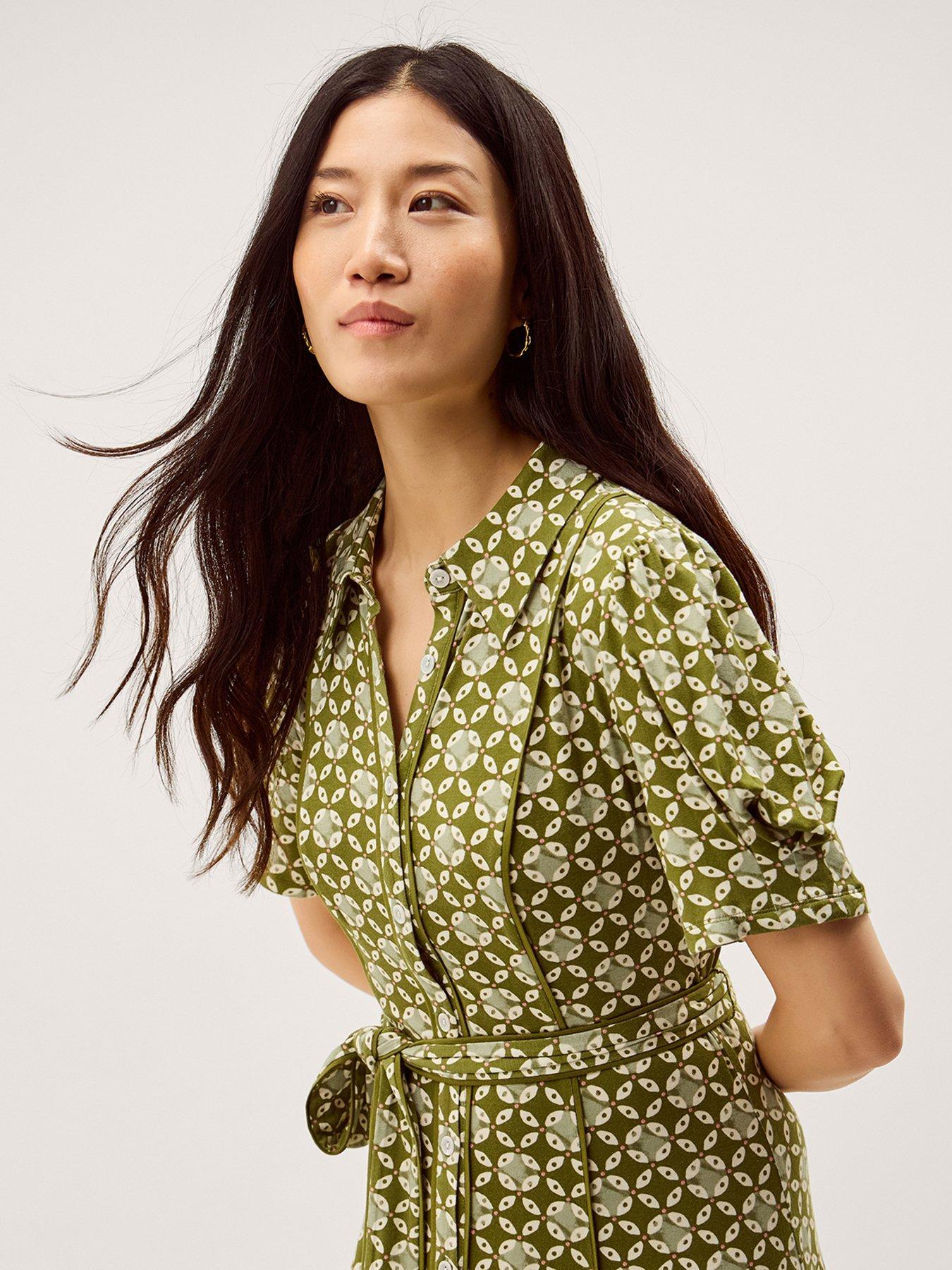 Monsoon Kalani Geometric Print Jersey Shirt Dress - Green | Very