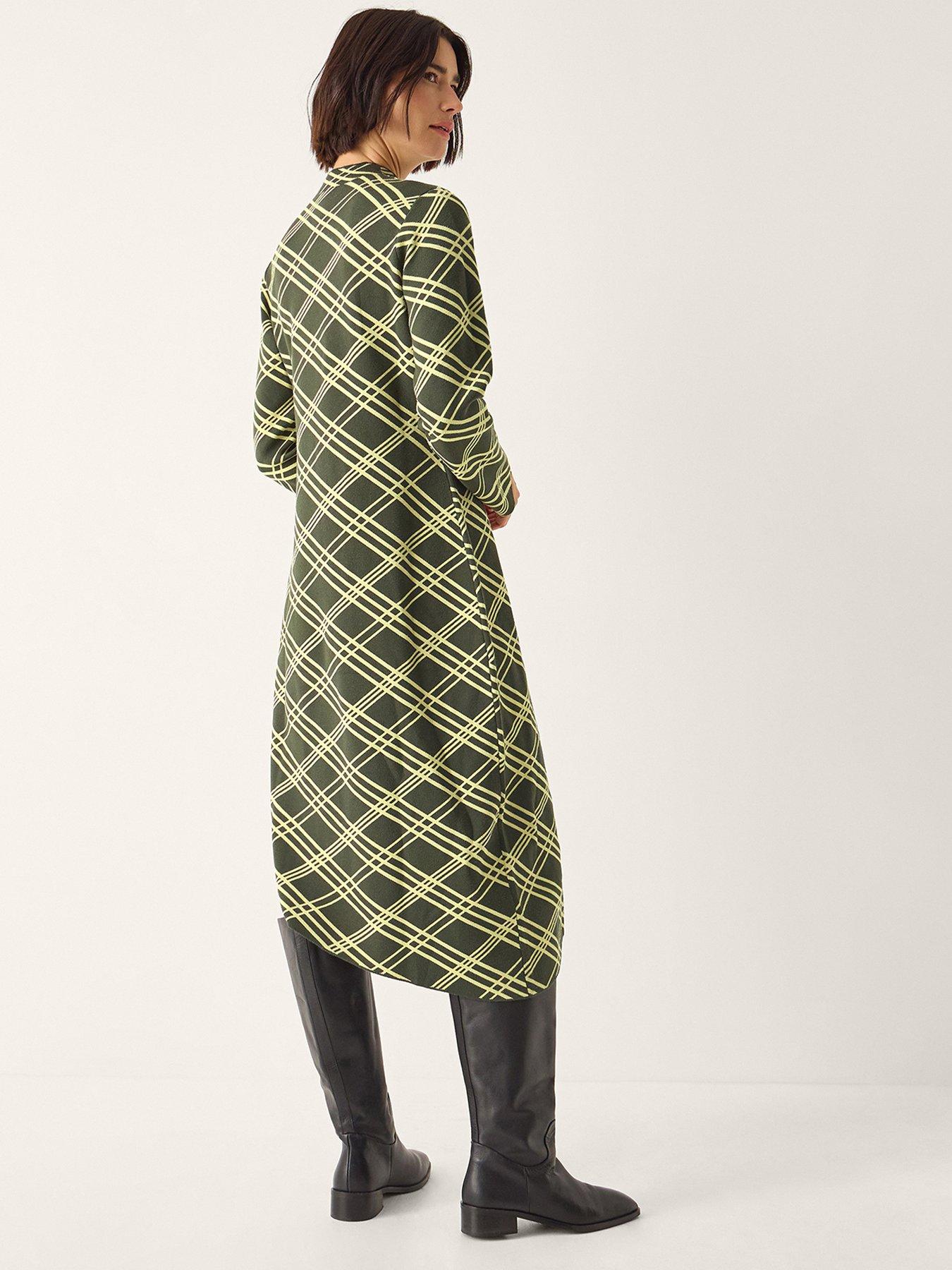 Image 2 of 5 of Monsoon Claudia Check Knit Midi Dress - Green