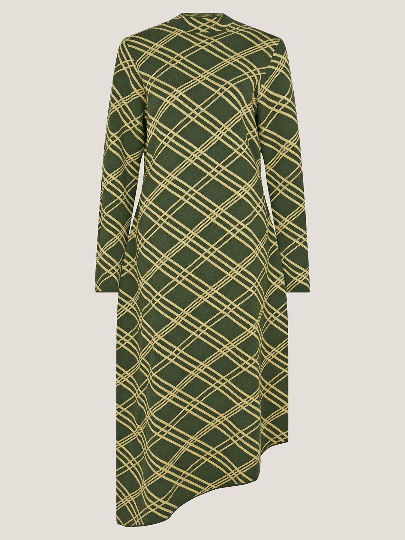 Image 3 of 5 of Monsoon Claudia Check Knit Midi Dress - Green