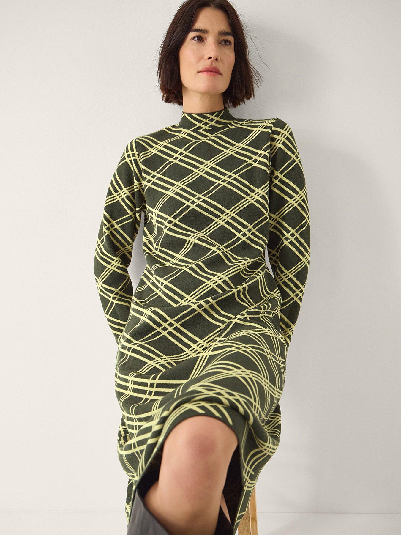 Image 4 of 5 of Monsoon Claudia Check Knit Midi Dress - Green