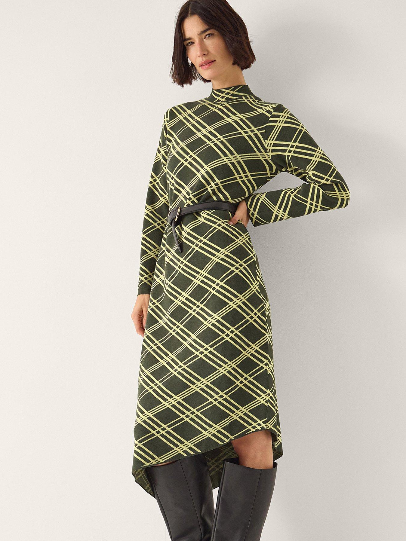 Image 5 of 5 of Monsoon Claudia Check Knit Midi Dress - Green