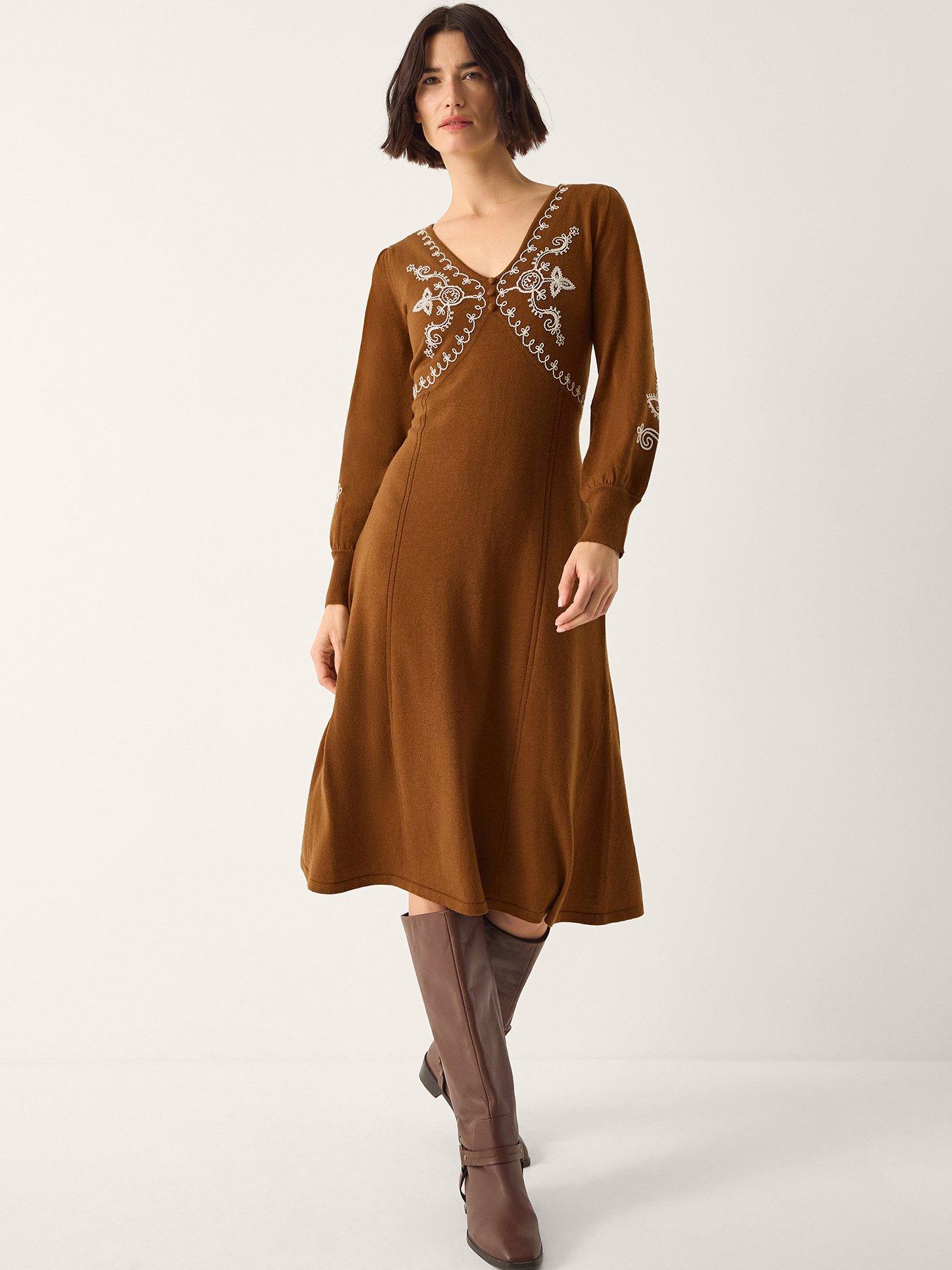 Monsoon Cleo Cornelli Dress - Brown