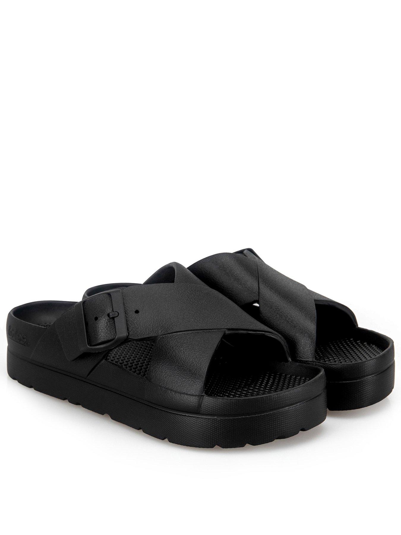 Totes Solbounce Ladies Cross Front Buckle Slider - Black