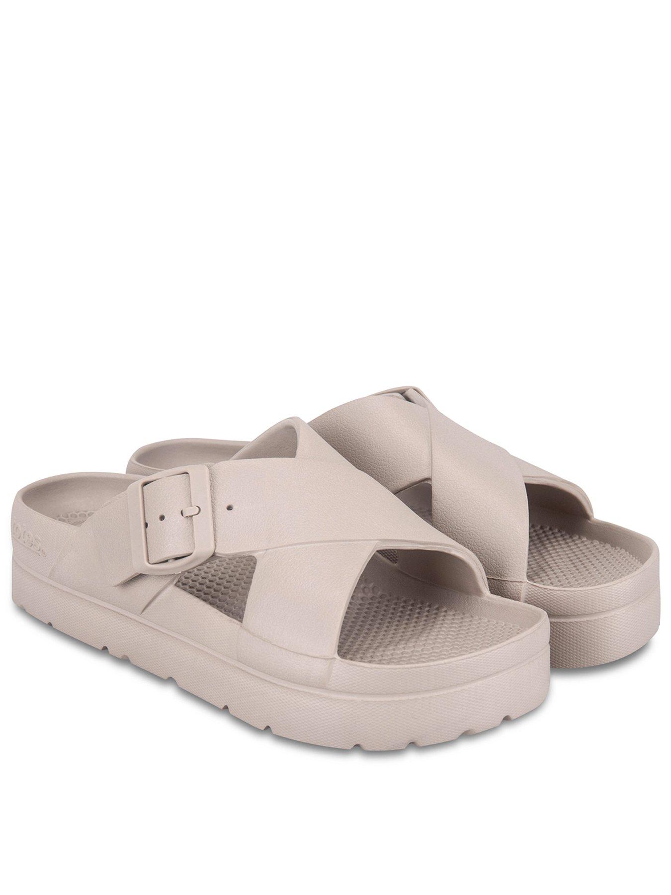 TOTES Solbounce Ladies Cross Front Buckle Slider - Taupe