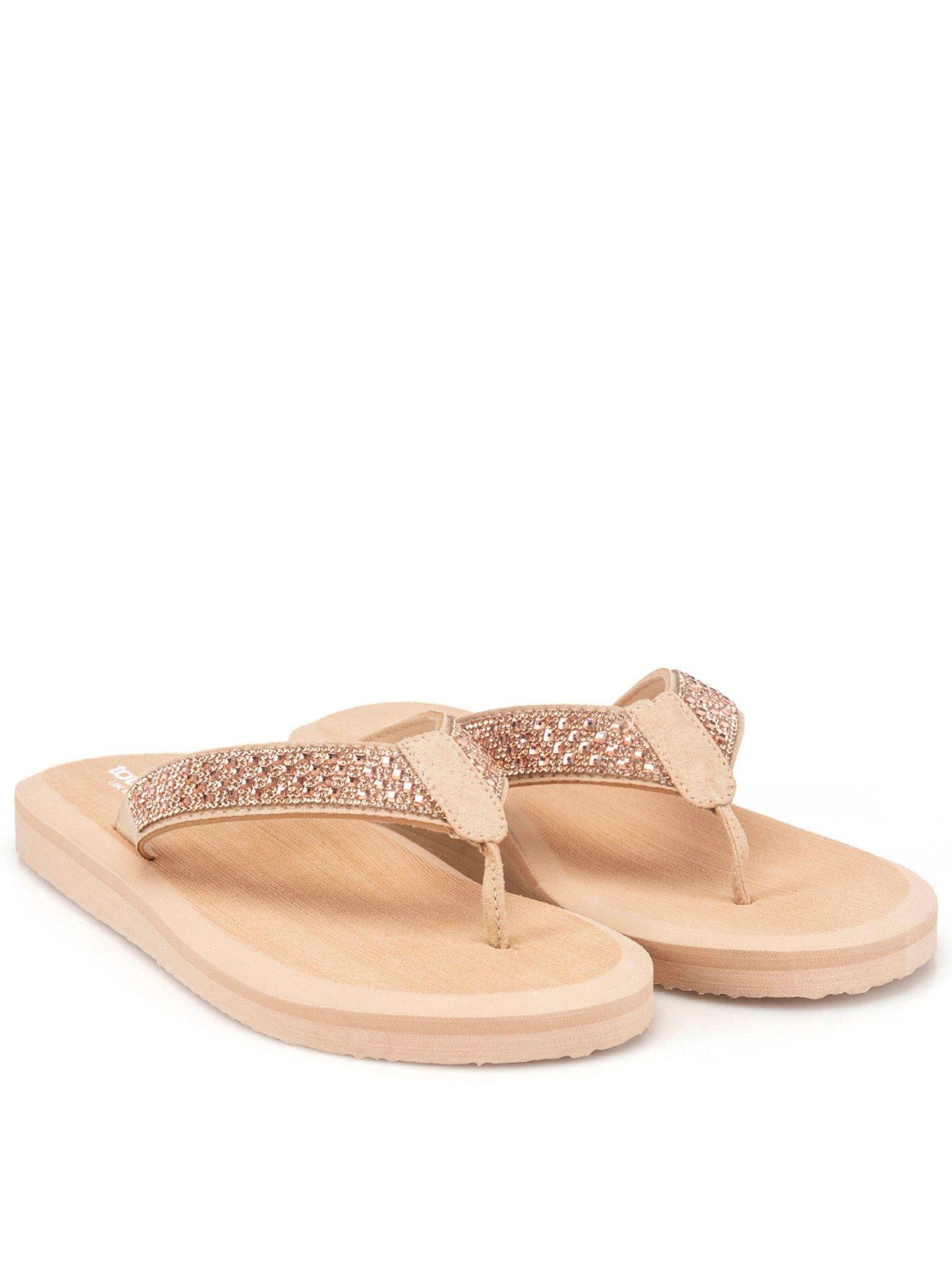 Totes Ladies Beaded & Flip Flop Sandals - Nude