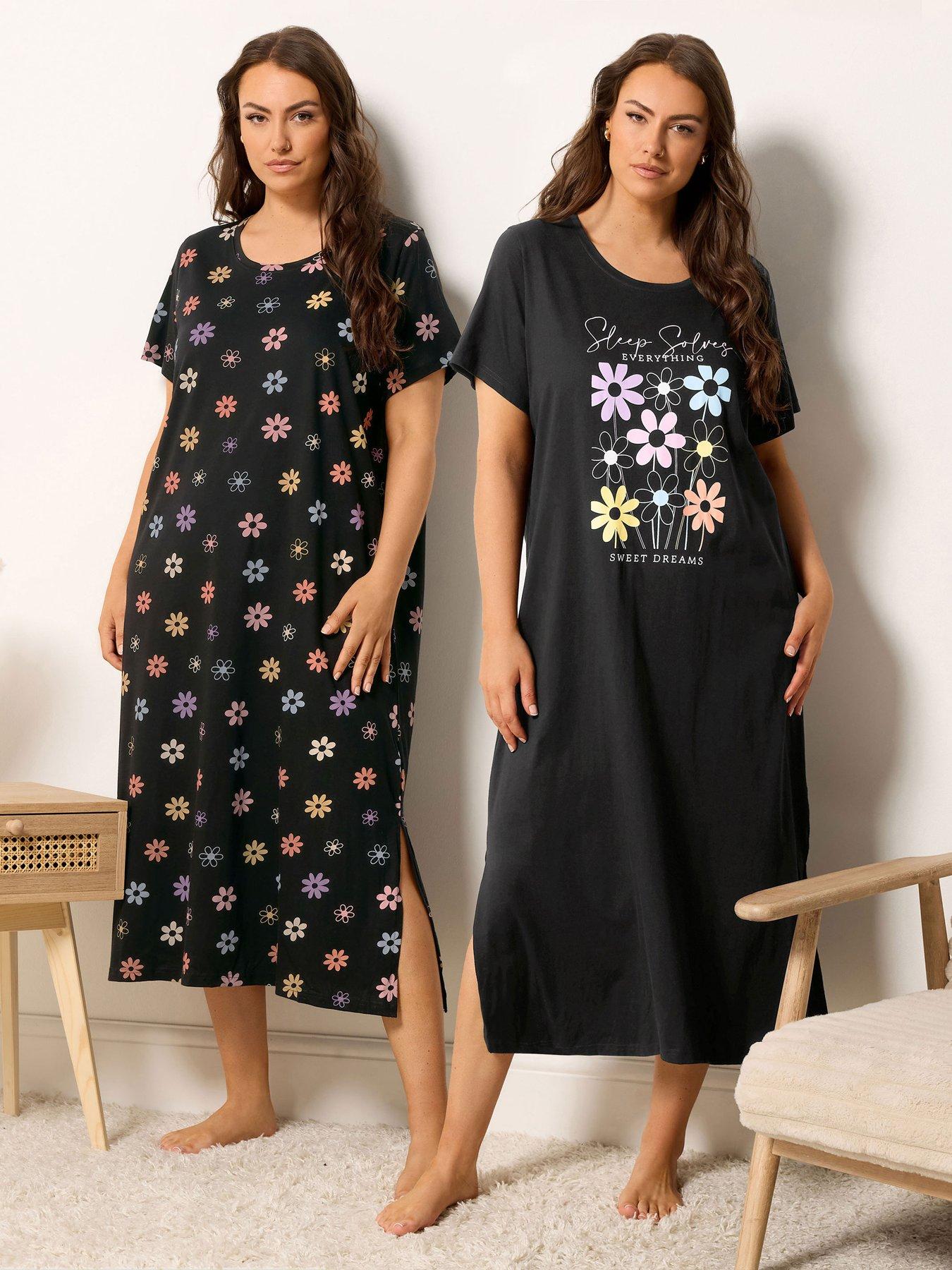 Yours Curve 2 Pack Floral Midaxi Nightdress - Black