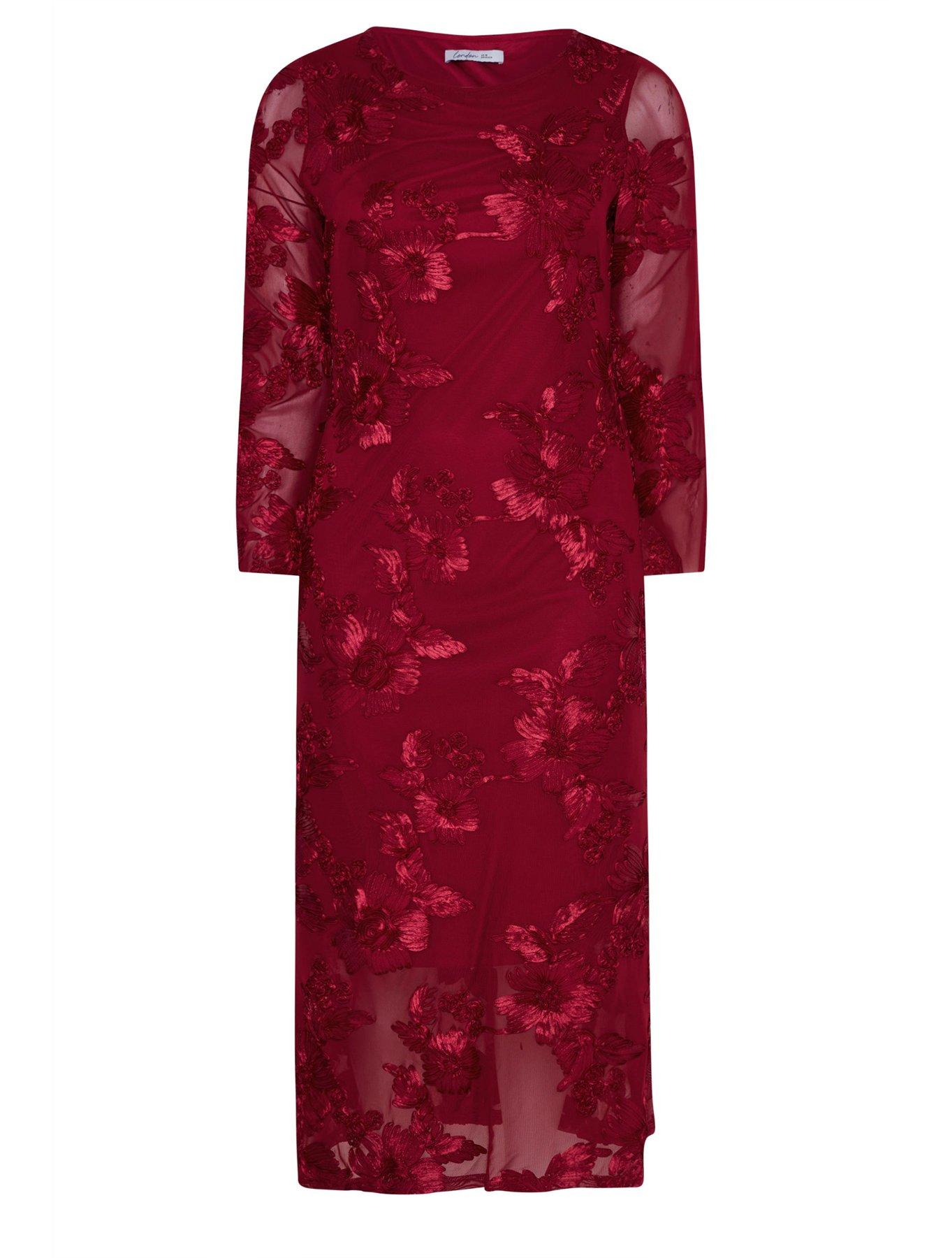 Image 5 of 5 of Yours Curve Mesh Applique Long Sleeve Maxi Dress