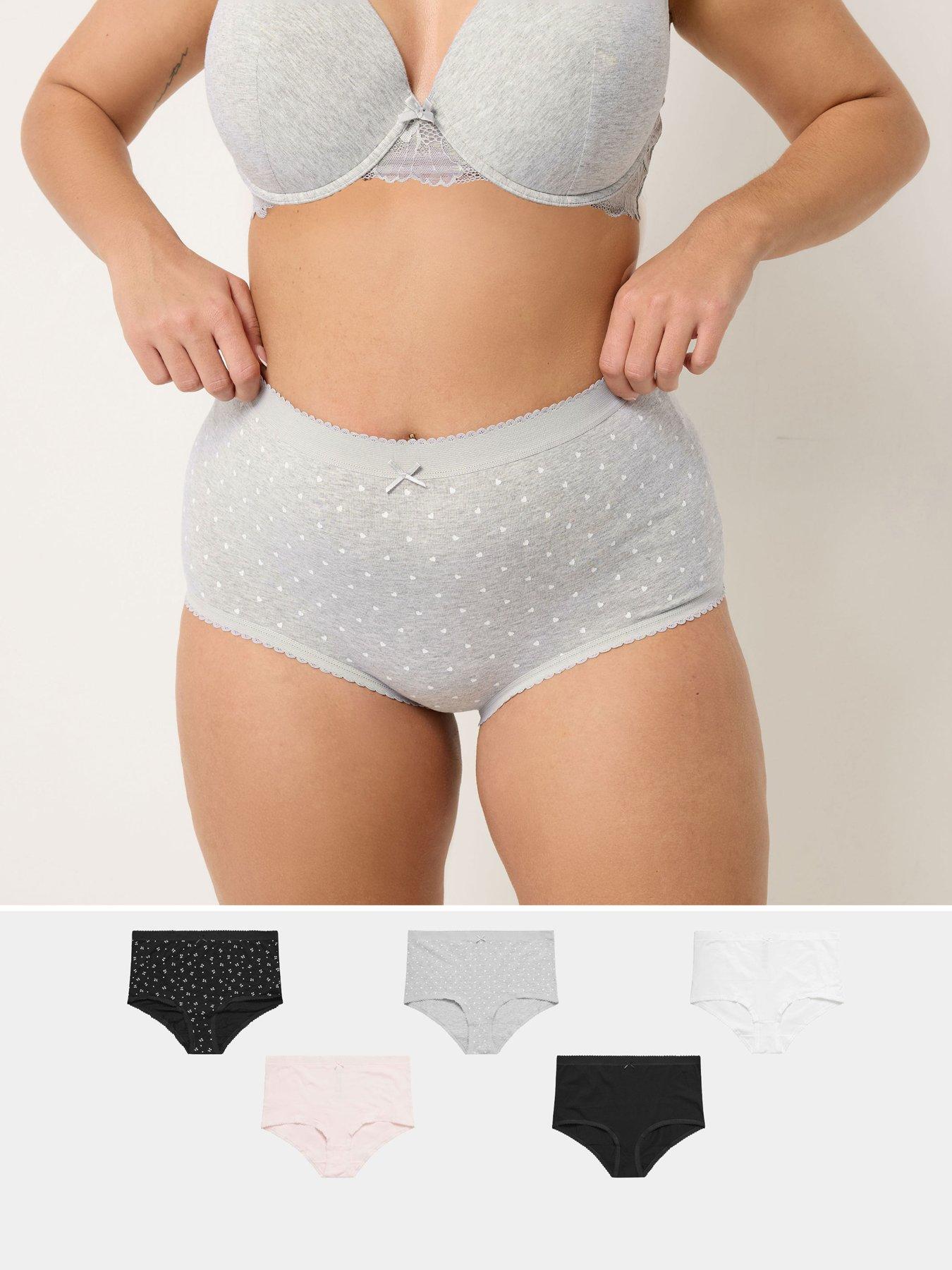 Yours Curve 5 Pack Heart Print Full Briefs - Black