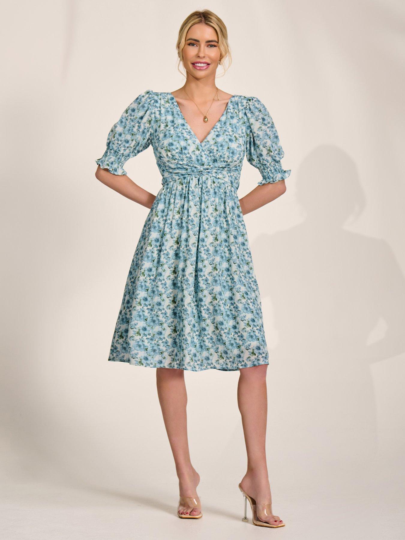 Jolie Moi Puff Sleeve Midi Dress - Blue