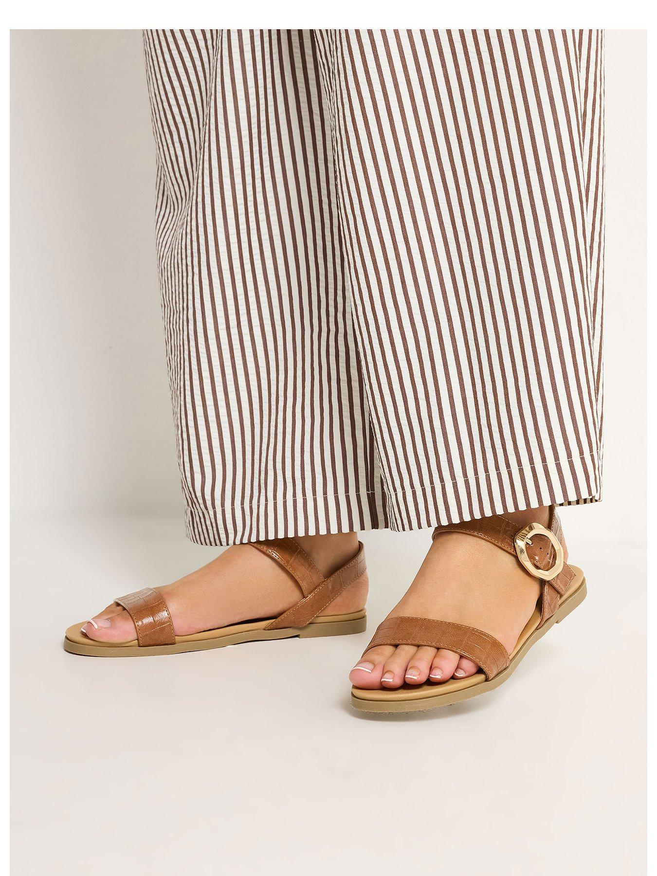 Image 1 of 4 of Yours Wide Fit 2 Part Brushed Buckle Sandals - Brown