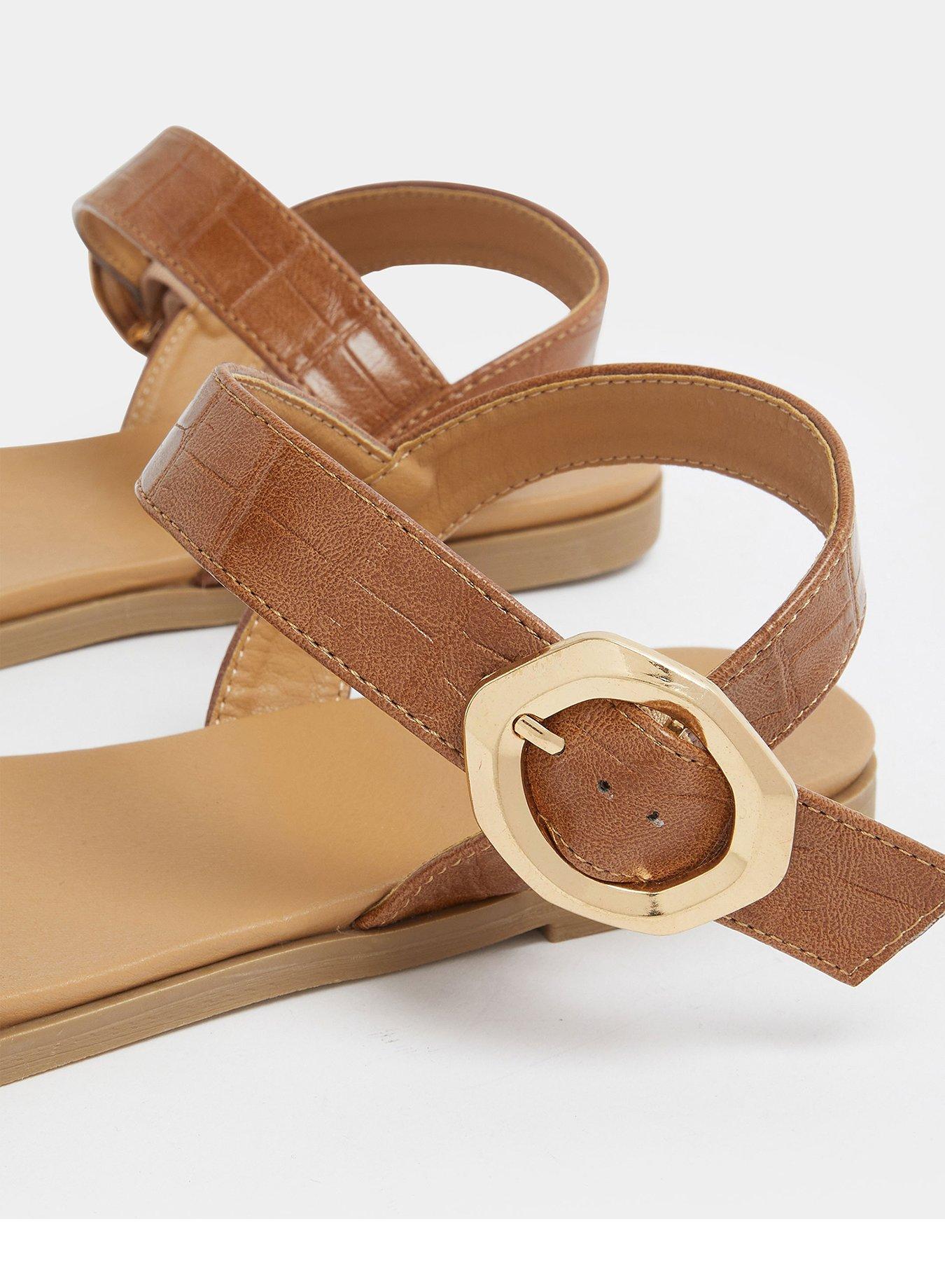 Image 4 of 4 of Yours Wide Fit 2 Part Brushed Buckle Sandals - Brown