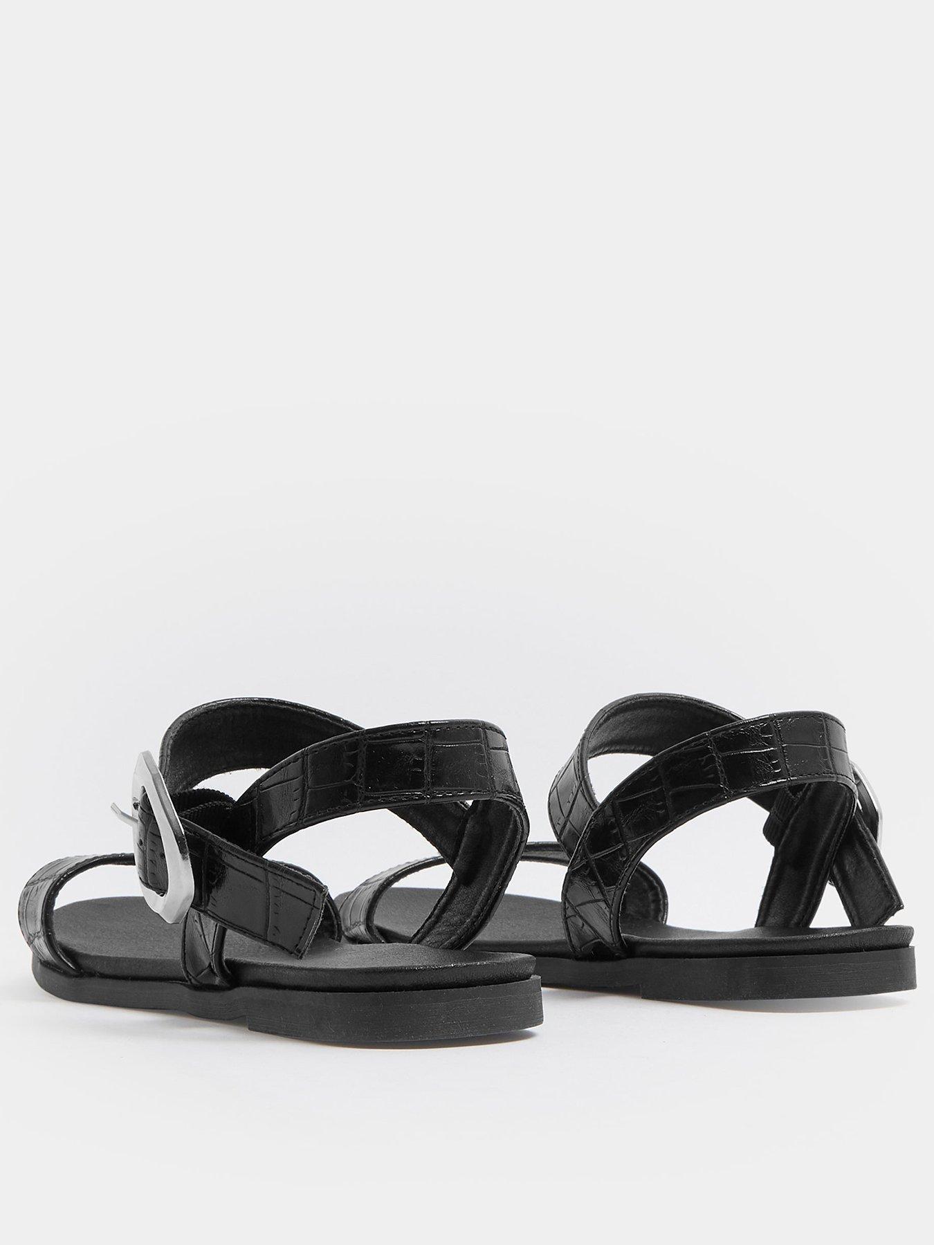 Image 3 of 4 of Yours Extra Wide Fit 2 Part Brushed Buckle Sandal - Black