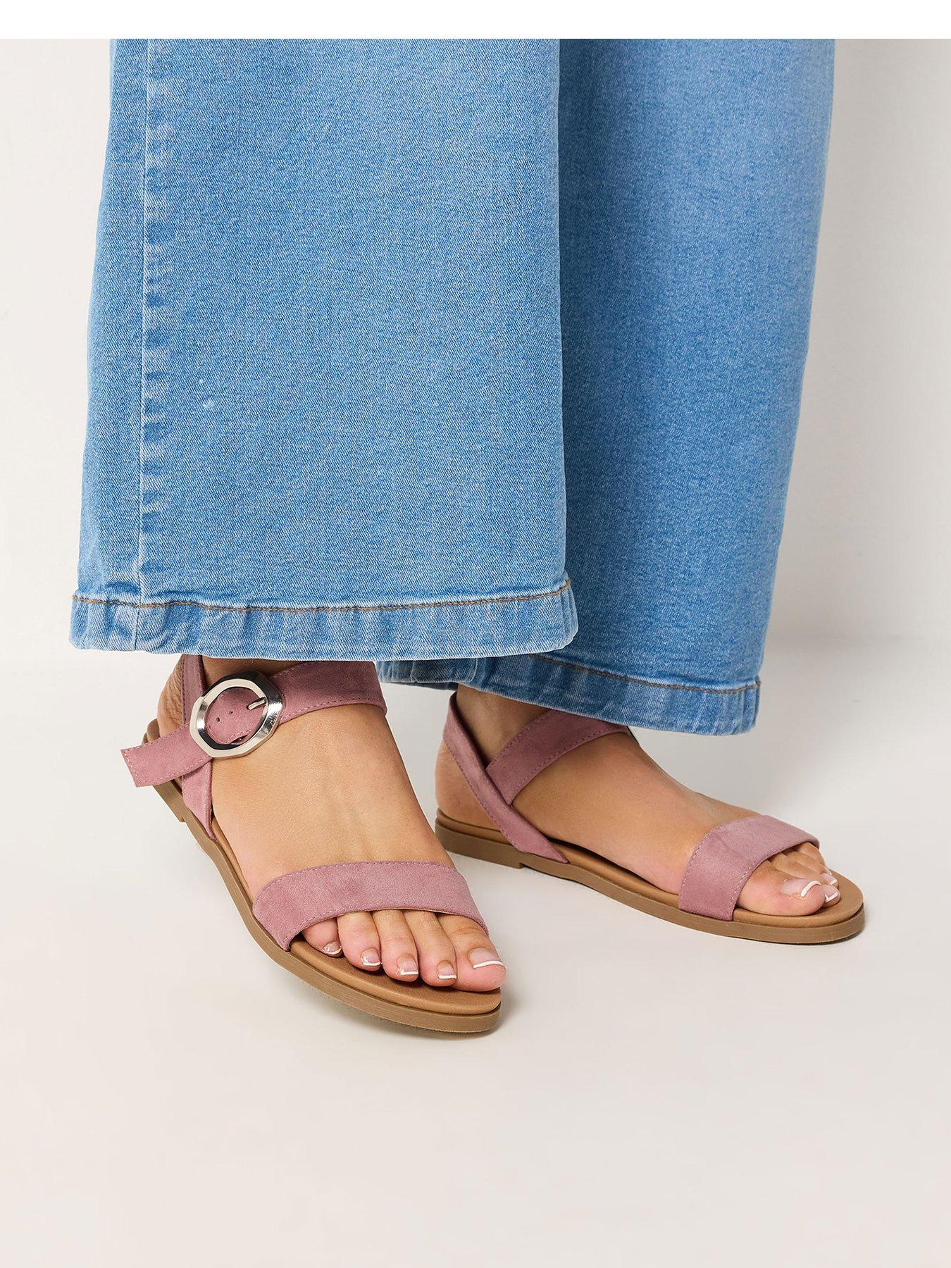 Yours Extra Wide Fit 2 Part Brushed Buckle Sandals - Pink