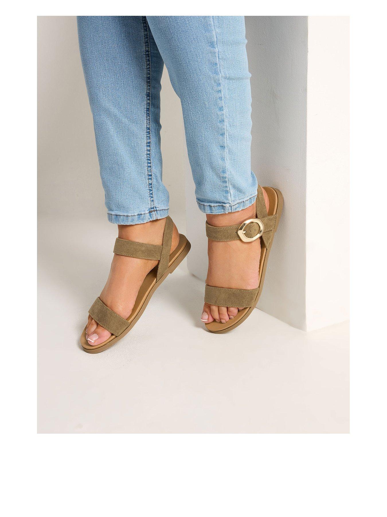 Image 1 of 4 of Yours Extra Wide Fit 2 Part Brushed Buckle Sandals - Khaki
