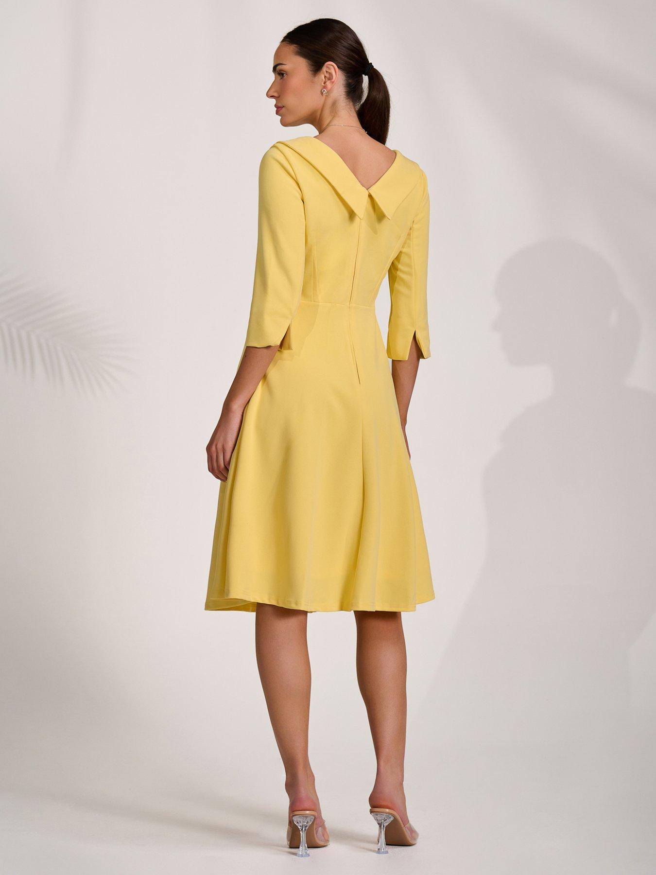 Image 2 of 7 of Jolie Moi Sloan 3/4 Sleeve Midi Dress - Yellow