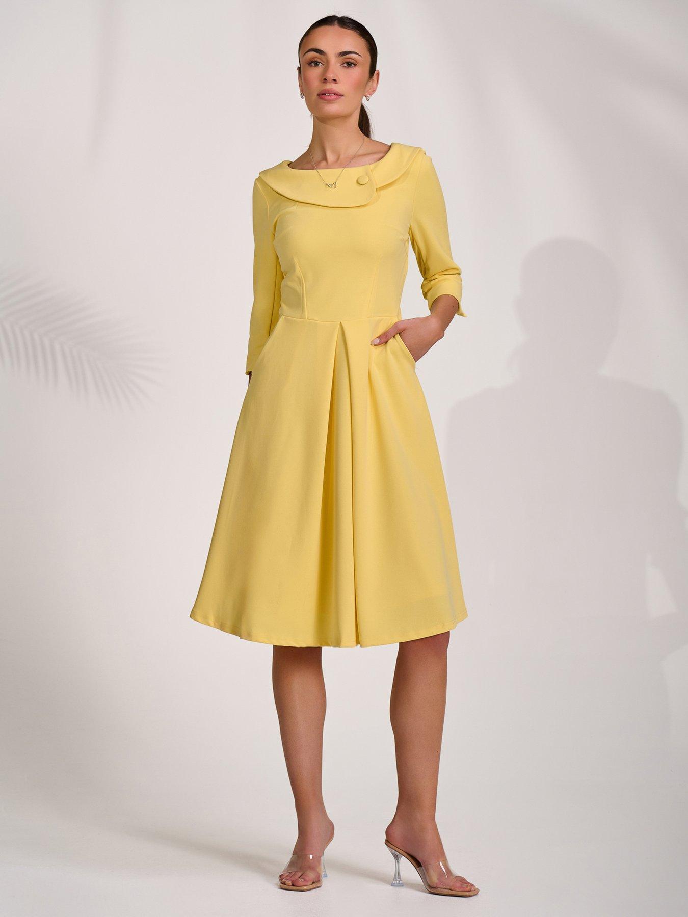 Image 7 of 7 of Jolie Moi Sloan 3/4 Sleeve Midi Dress - Yellow