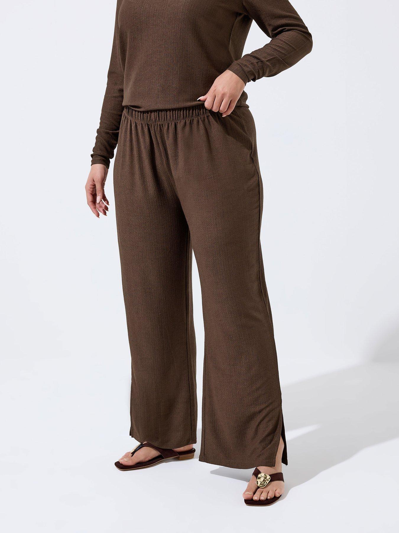 Yours Curve Texture Wide Leg Trousers - Blue